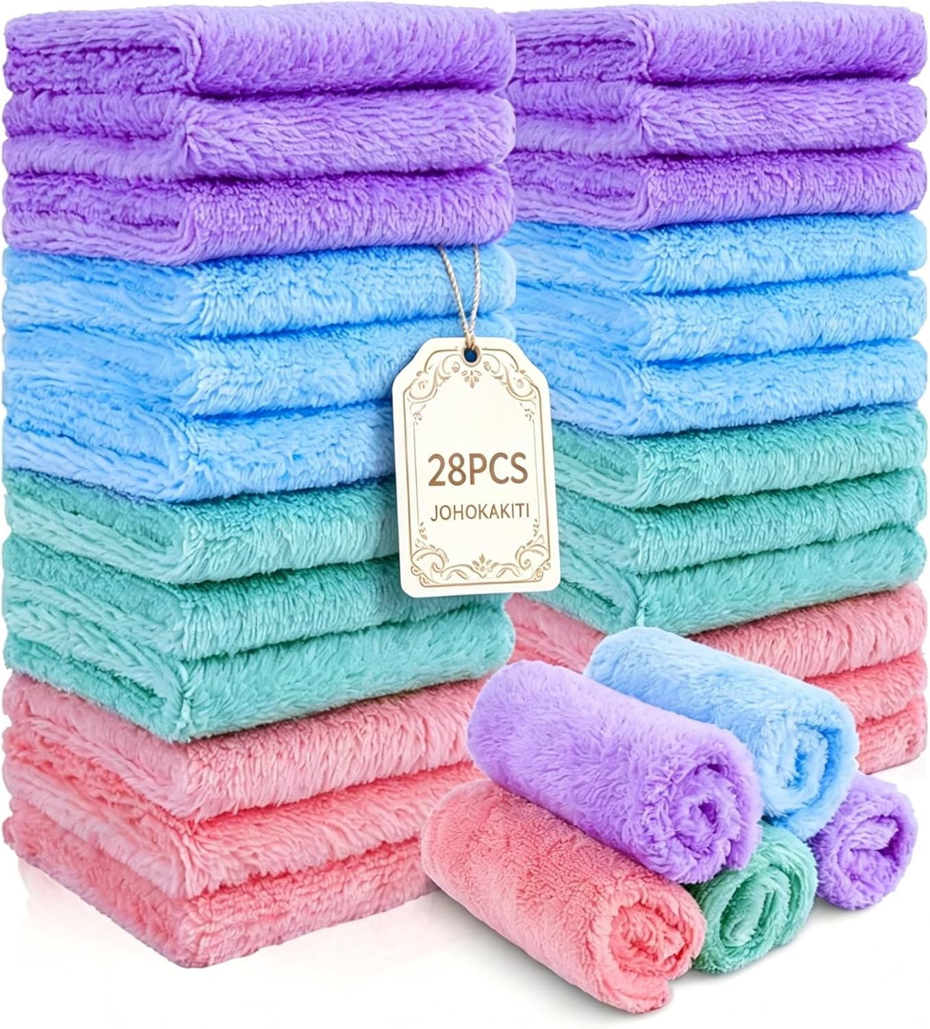 28 Pack Makeup Remover Cloths, Super Soft Premium Coral Velvet Facial Cleansing