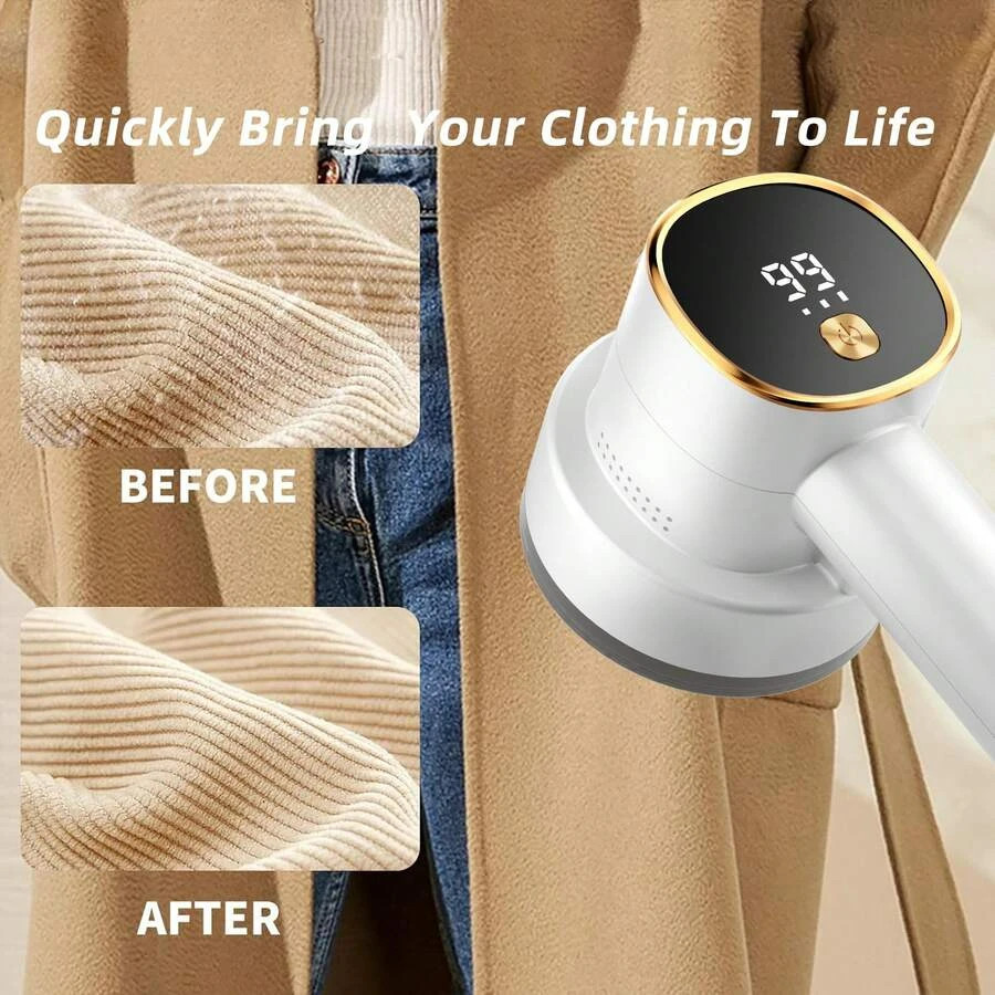 1pc Fabric Razor, Lint Remover USB Rechargeable 6-Blade Blade LED Display White
