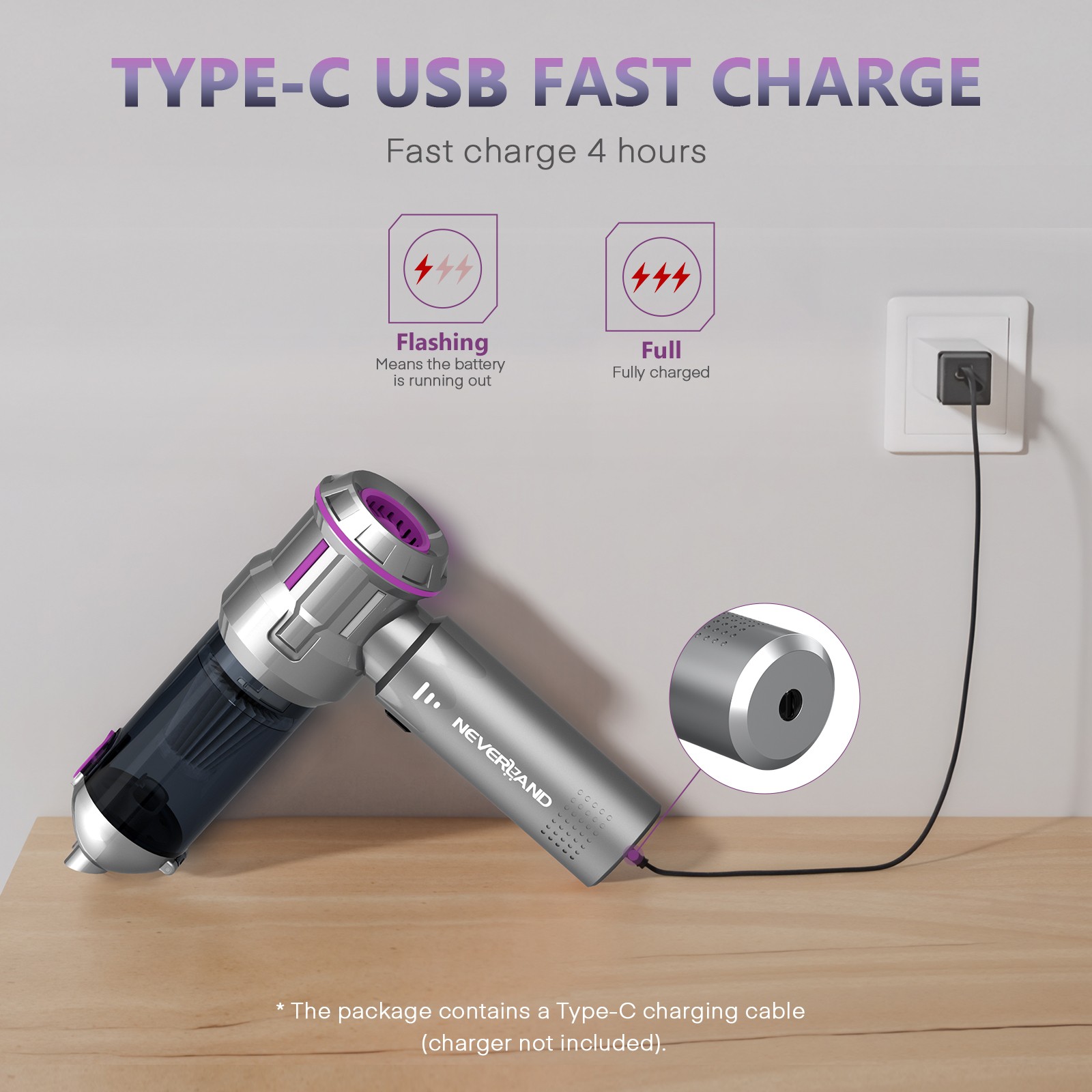 4 In 1 Car Vacuum Cleaner 80000RPM Strong Suction for Car Home Office Cleaning