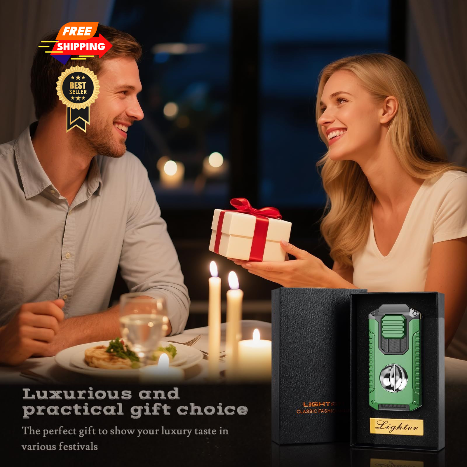 5-in-1 Torch Lighter with Tool, Punch, Holder, and 3.35*1.67*0.92 in, Green