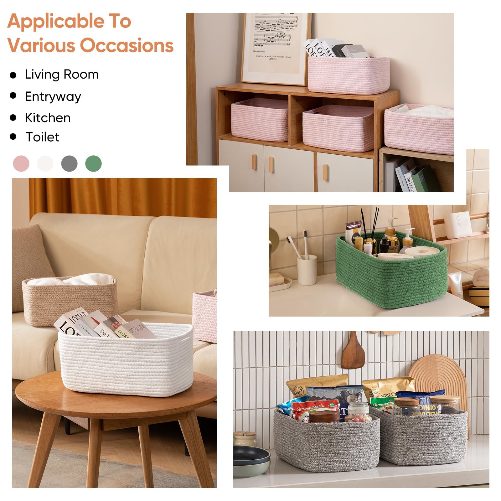 OIAHOMY 4 Pack 14.17*11.02*6.3IN Storage Baskets for Organizing Shelves, Woven R