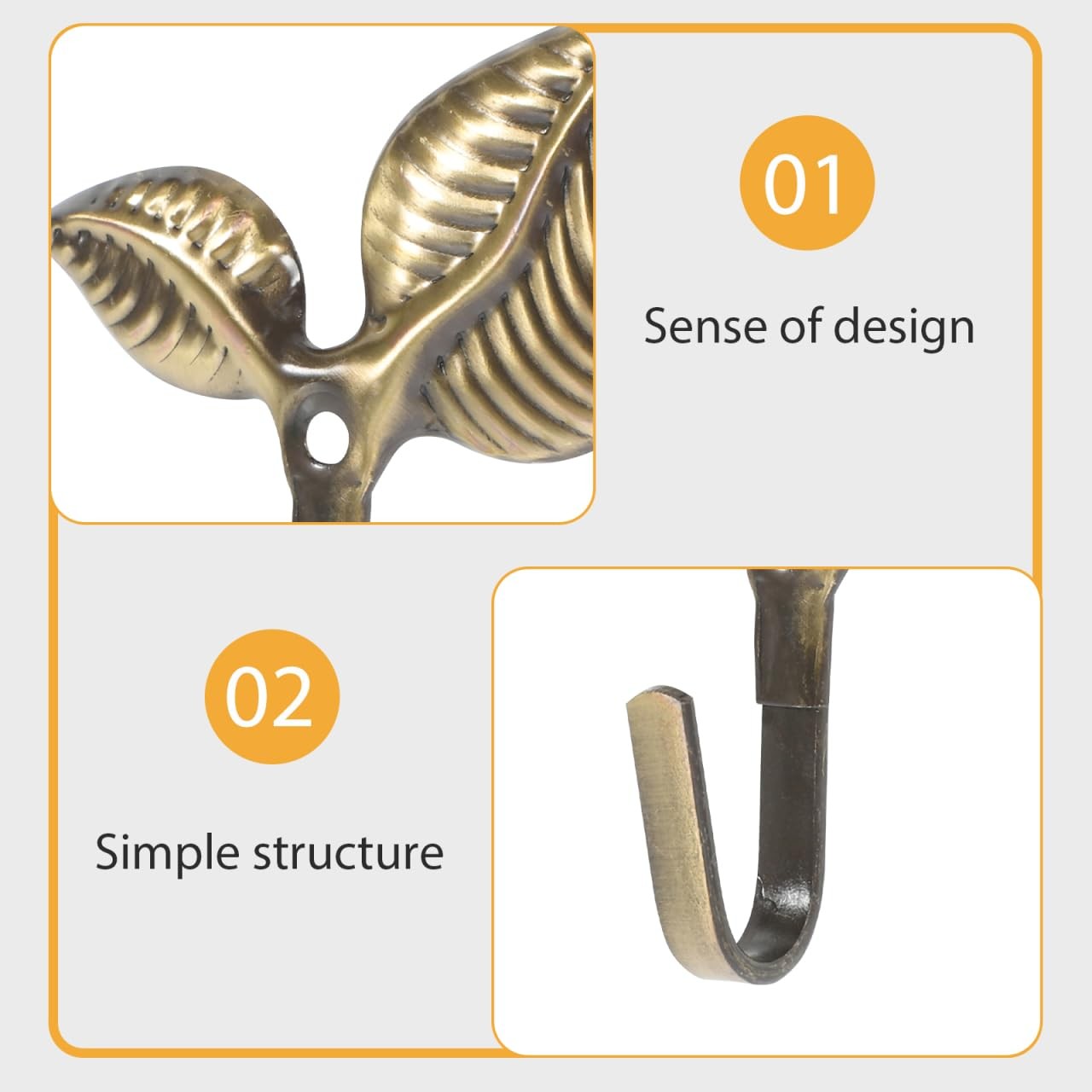 Wall Mounted Leaf Hook Rustic Wrought Iron Coat Hooks 4Pack 2.95×2.75×0.94″