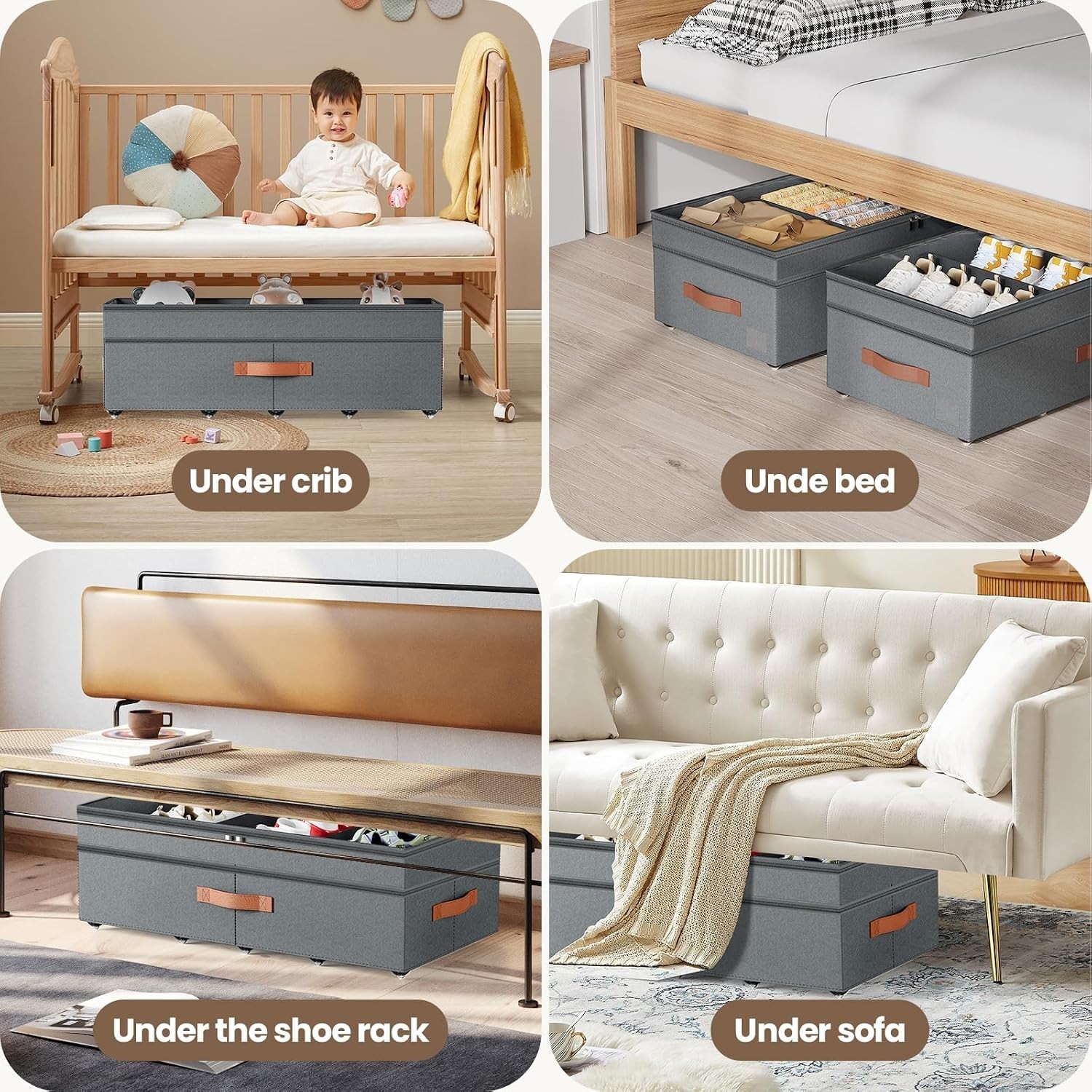 Under Bed Storage Bin With Wheels 70L Rolling Organizer Clothes Toys Grey