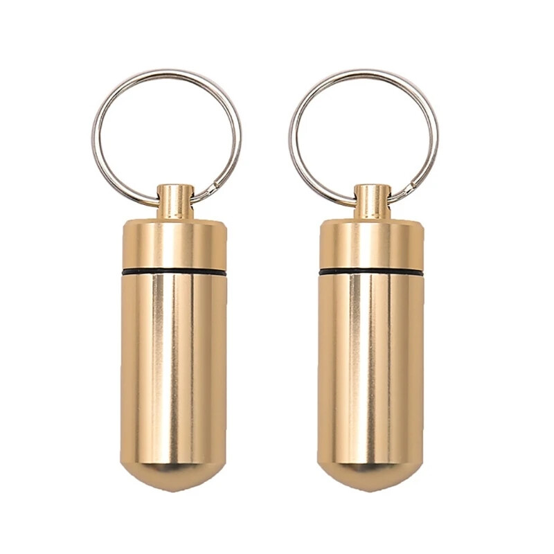 2pcs Pills Box Small Aluminum Alloys Travel Storage Box Key Chain Travel Outdoor