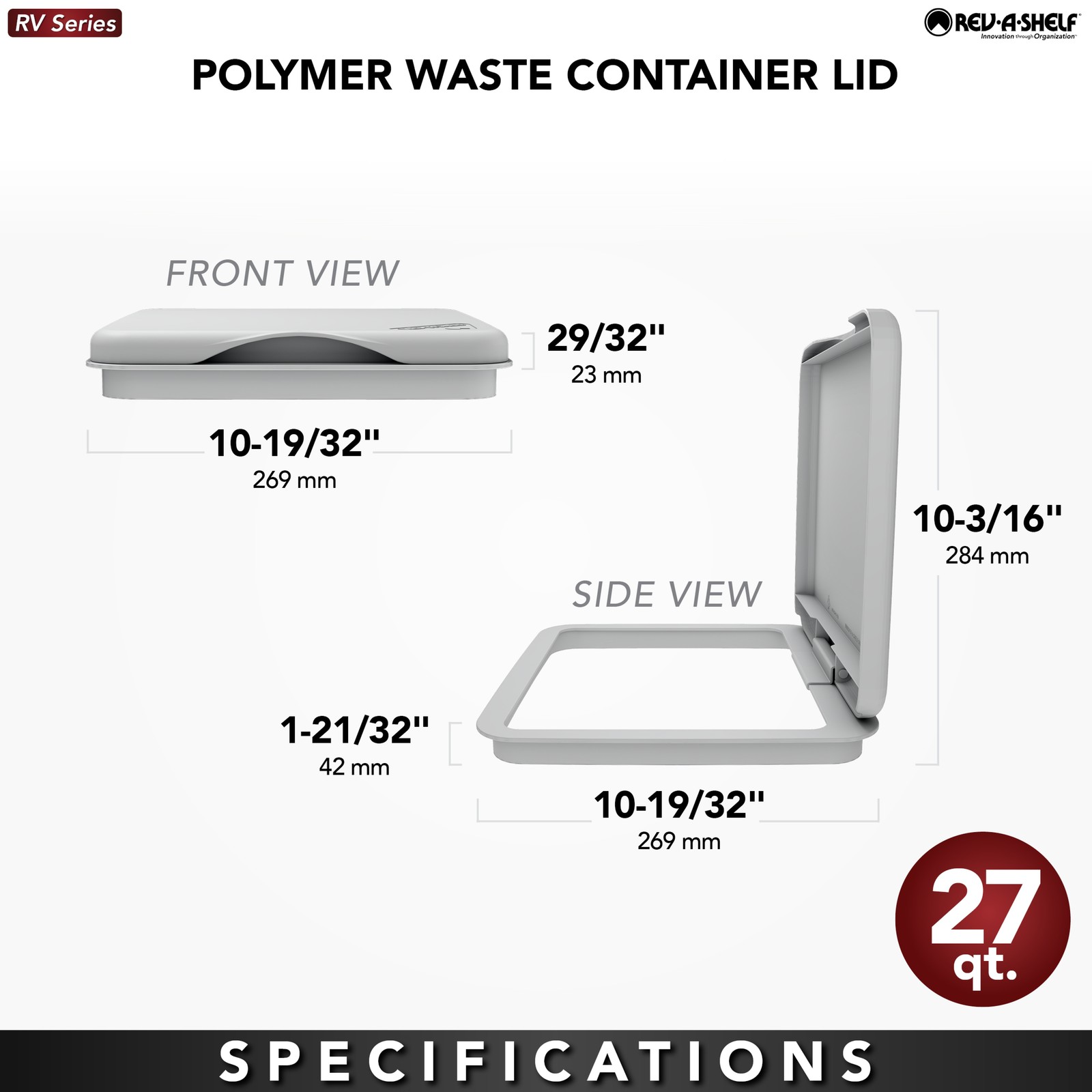 Rev-A-Shelf 27 qt. Trash Can Replacement Lid, Silver, RV-1024-LID-17-1