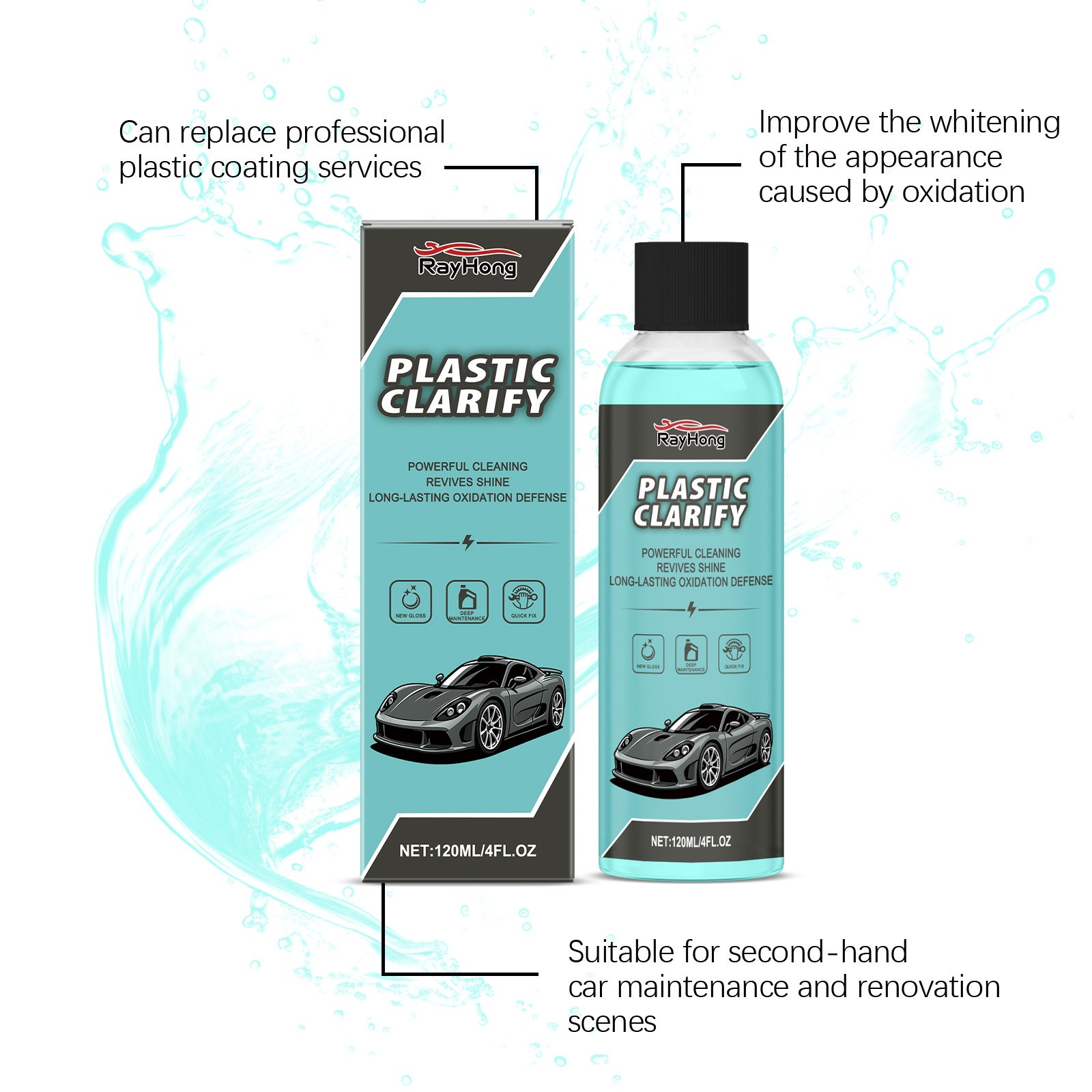 Plastic Clarify,Plastic Clarify For Cars,Waterless Spray Wax,Rubber,Detailer