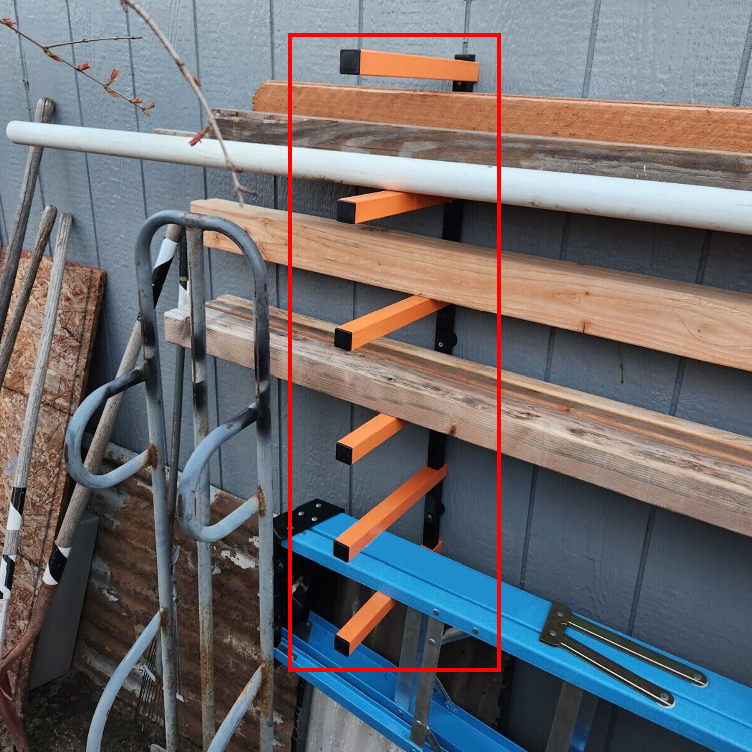 6 Shelf Lumber Storage Rack Wall-Mounted Steel Wood Pipes Rack 660LB New