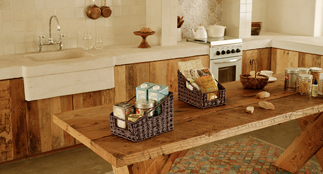 Wicker Storage Baskets, Waterproof Wicker Basket with Handles, Trapezoid Woven