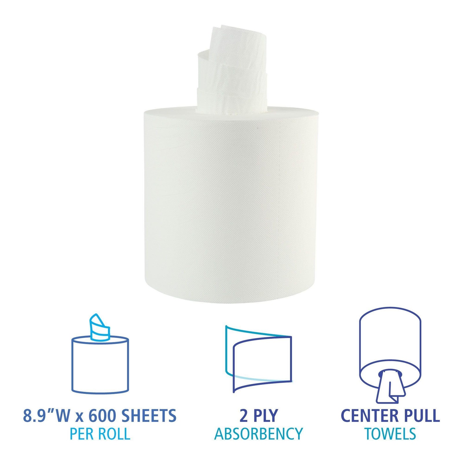 Boardwalk Bathroom Center Pull Disposable Hand Paper Towel Roll 2 Ply 7.6 x 8.9