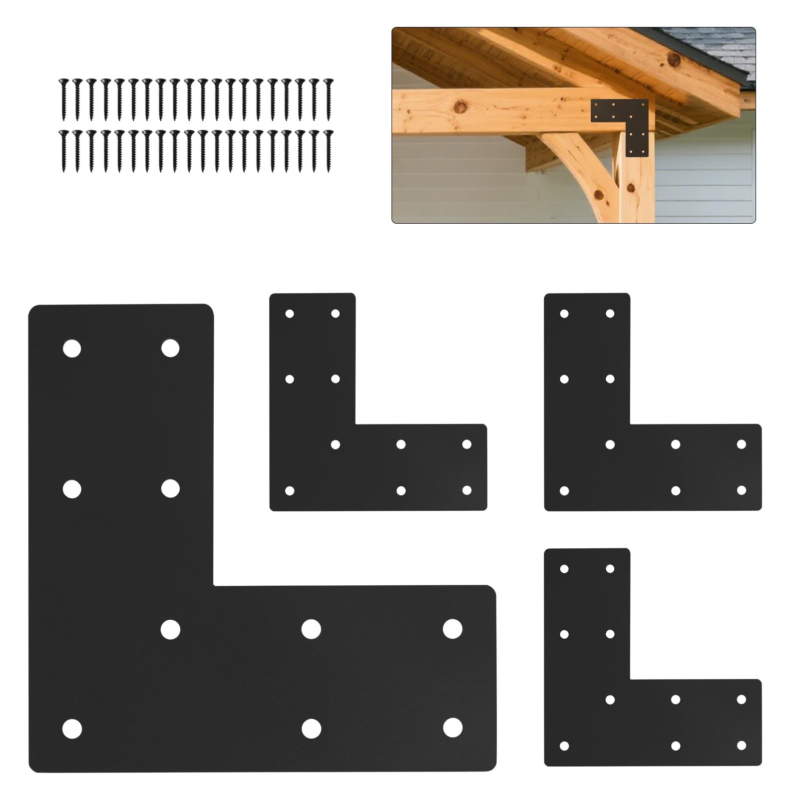 L Shape Flat Angle Bracket 4pcs, 7.5×7.5×3” L Mending Plate for 4×4,6×6 Post,…