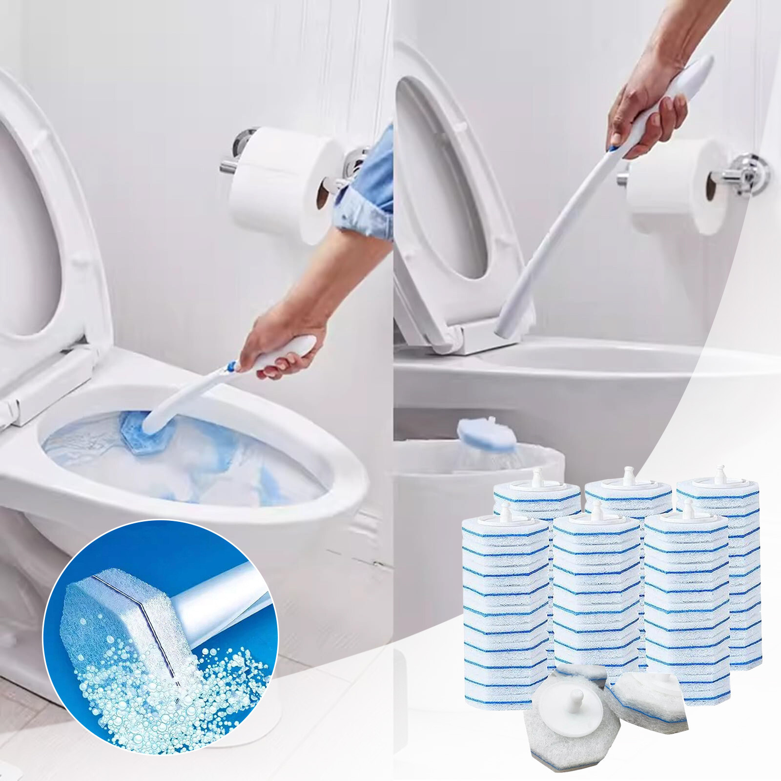 50PCS Cleaner Wand Refills Disposable Toilet Brush Heads For Cleaning Wand