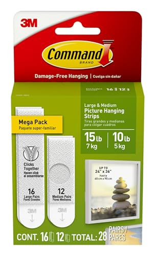 15 lb & 10 lb Large and Medium Picture Hanging Strips 28 Assorted Pairs (56