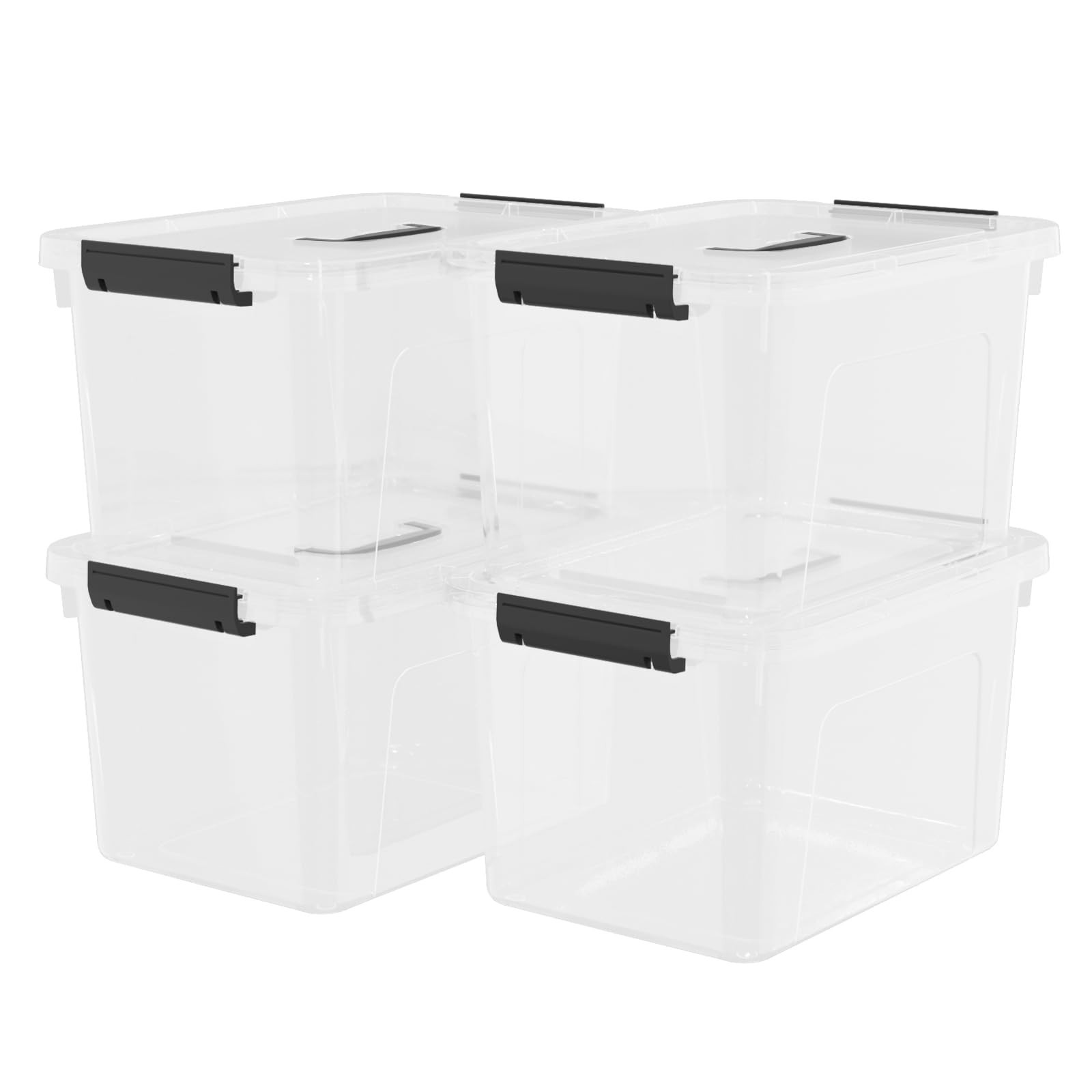 Clear Plastic Storage Bins with Lids – 17.5L Latching Containers, Set of 4