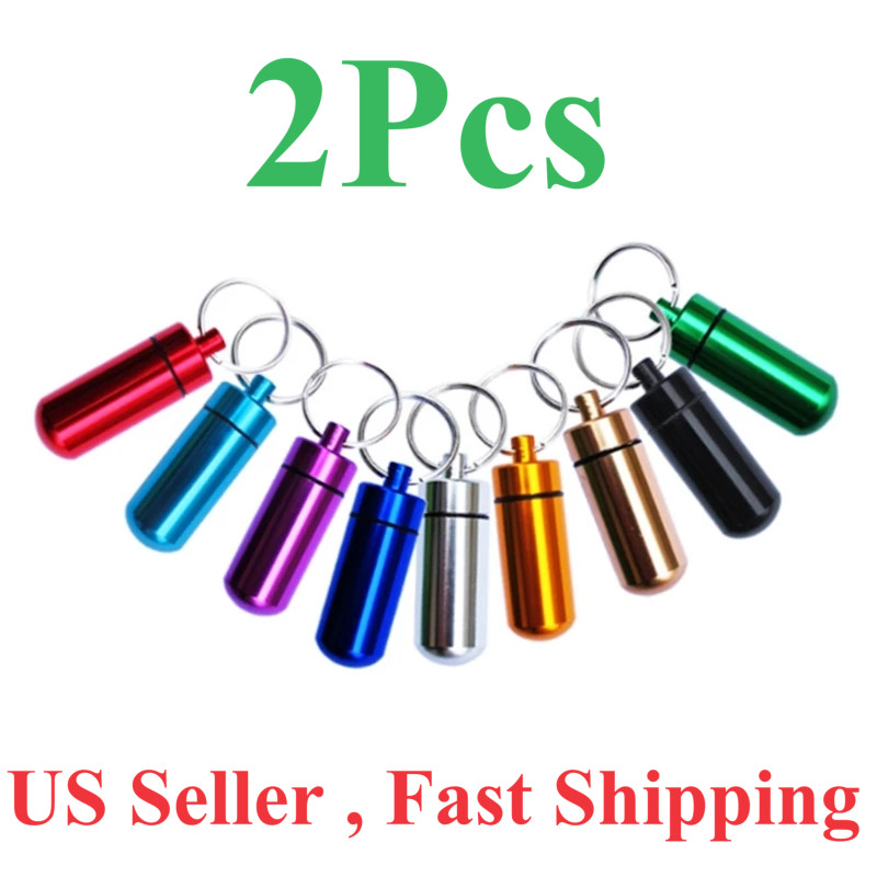 2pcs Pills Box Small Aluminum Alloys Travel Storage Box Key Chain Travel Outdoor