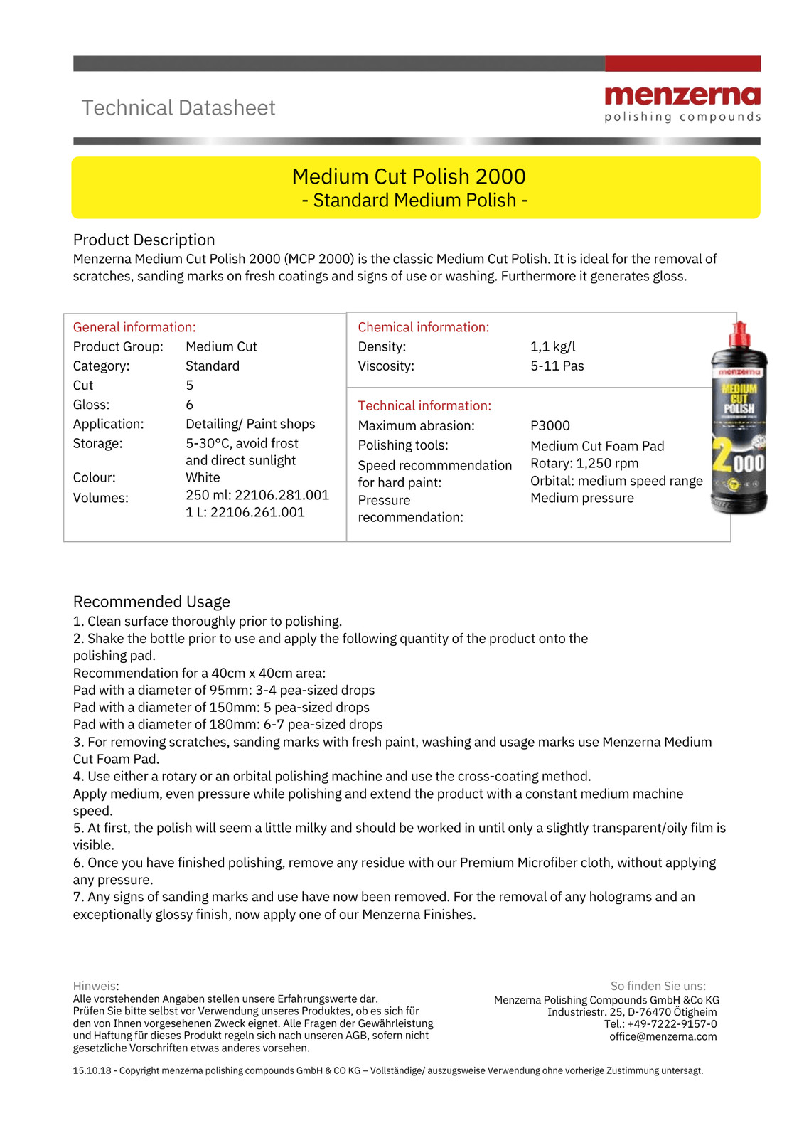 Menzerna Medium Cut Polish 2000 – Car Wax Polish, Super Shine Sealant