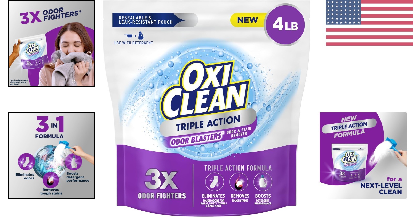 Powerful 4 lb Laundry Booster – Triple Action Odor Blaster & Color Safe Remover
