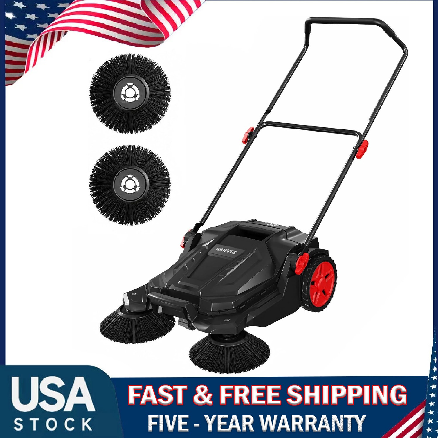 Walk-Behind Hand Push Floor Sweeper ,25.6″ Sweeping Width Manual for Patio Yard