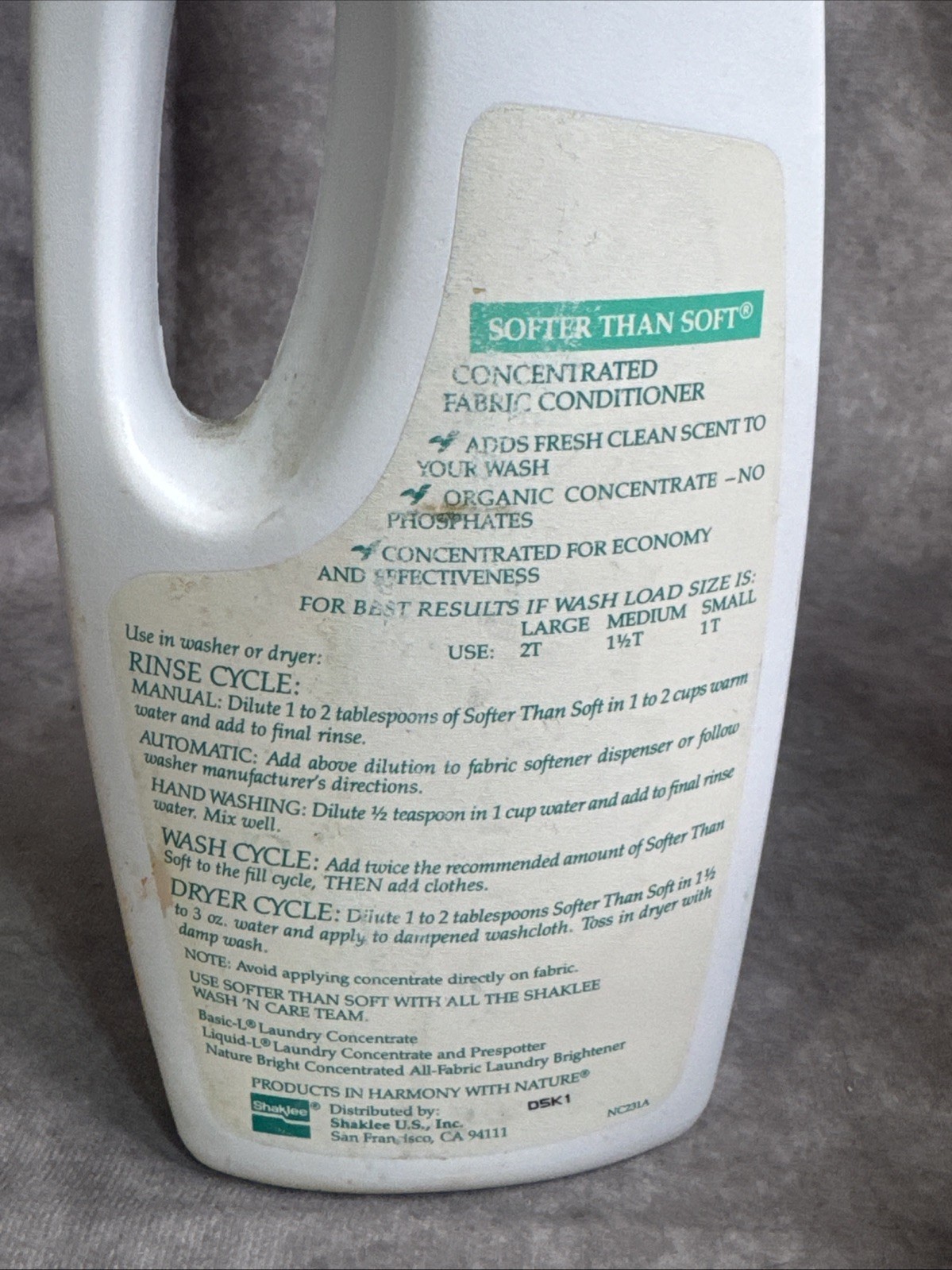 Shaklee Softer Than Soft Concentrated Fabric Conditioner 1 Quart 80% Full