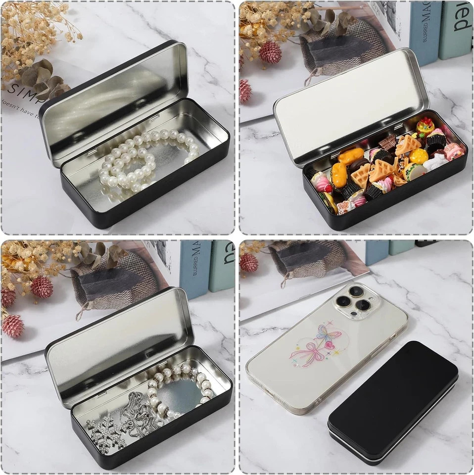 Metal Rectangular Hinged Tin Box Empty Storage Containers for Jewelry Crafts Hom