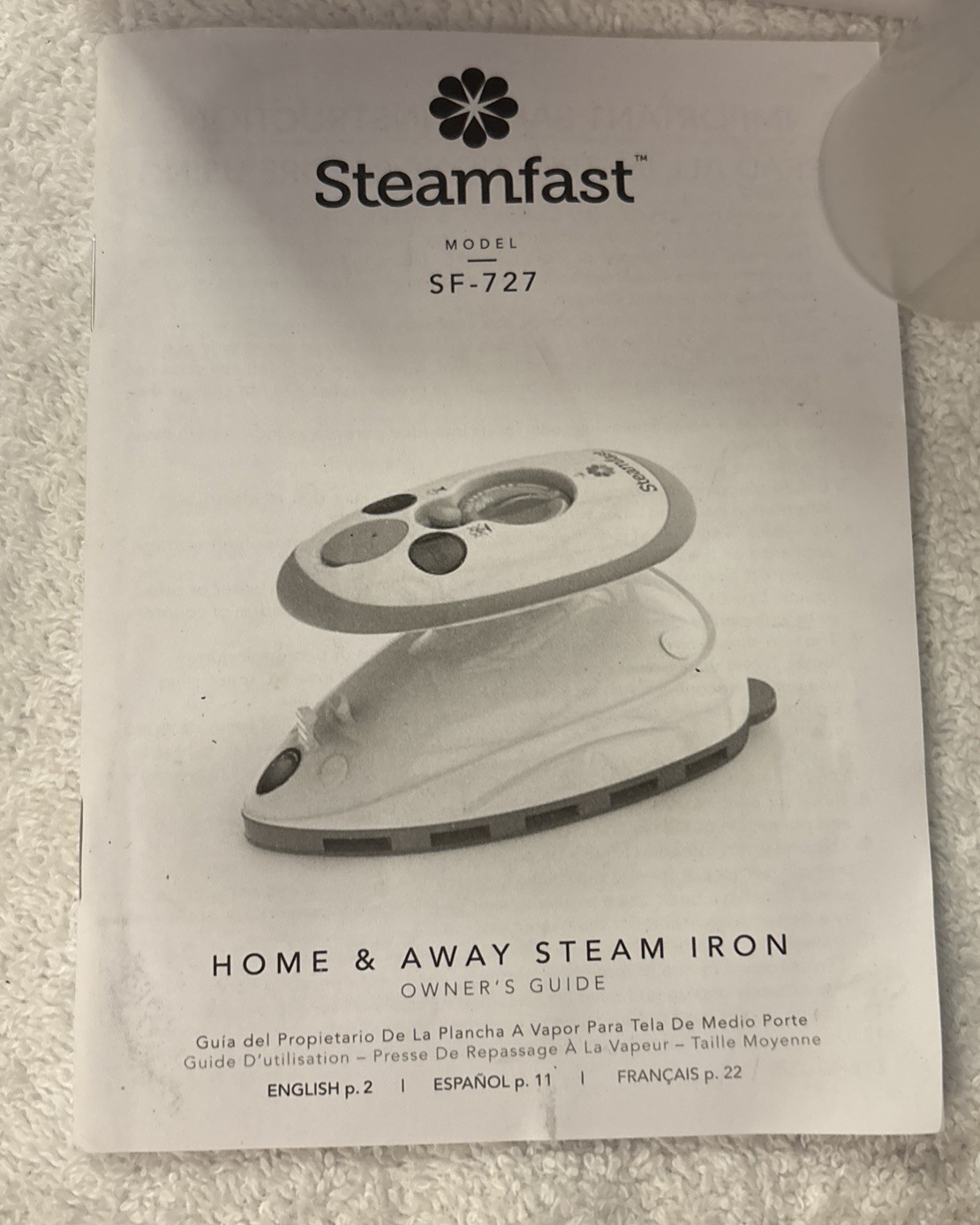 Steamfast Travel Size Mini Steam Iron Model SF-727 Durable Non Stick