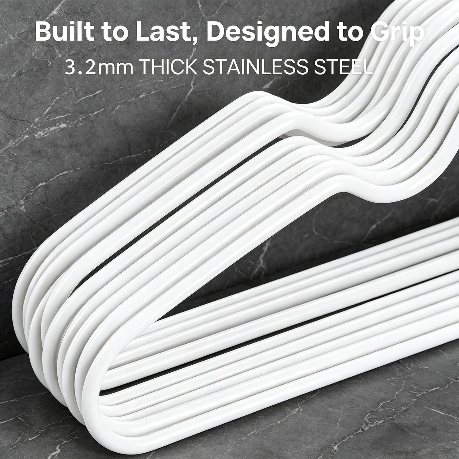 Tosnail 50 Pack Stainless Steel Wire Metal Hangers, 16″ x 7.75″, White