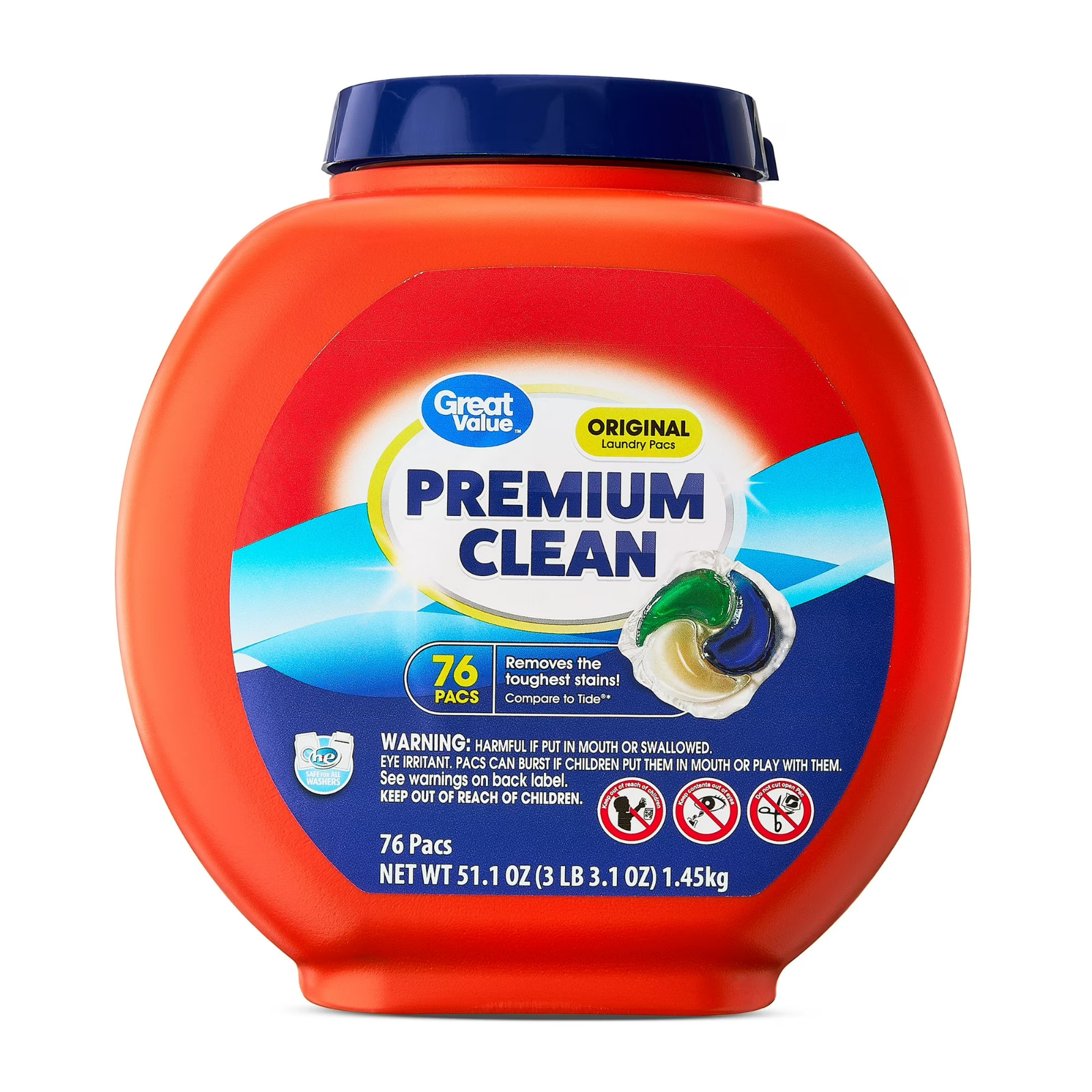 Great Value Premium Clean Laundry Pacs 76 Ct 4-Pack Fast Ship USA