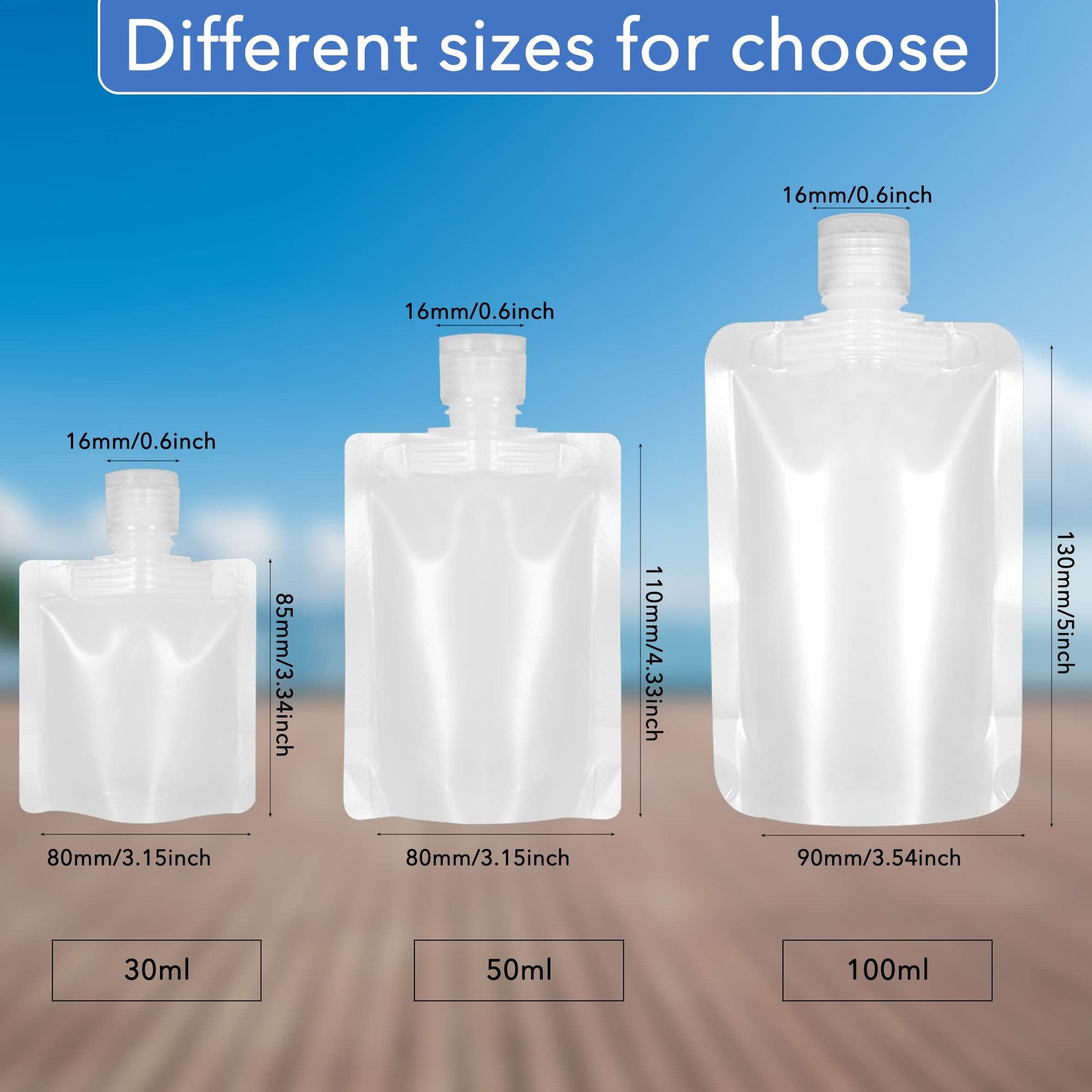 HQLESHUI 18 Pieces 3 Sizes 30ml/50ml/100ml Travel Size Pack of 18, Clear