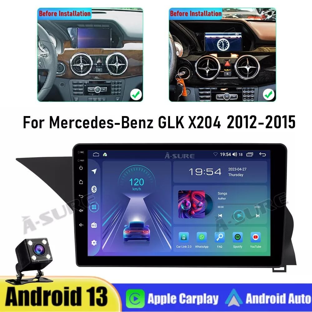 2 Din for Mercedes GLK X204 12-15 9in Wireless Carplay Android Auto w/Backup Cam