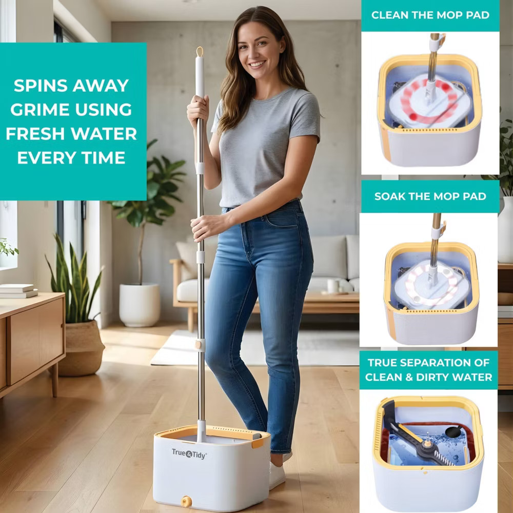 True & Tidy True Clean Dual Bucket 2.0 Spin Mop with Silicone