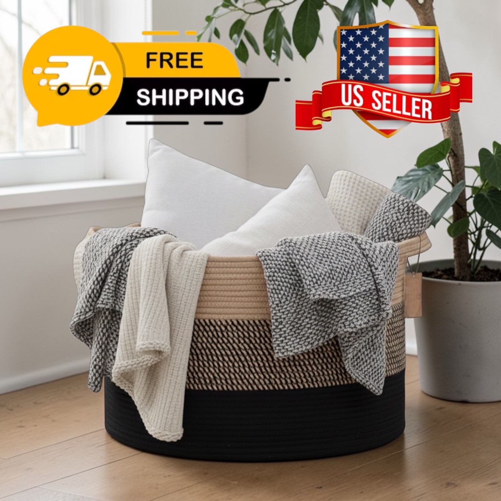 XXXL Cotton Rope Storage Basket Baby Laundry Toys Woven hamper 21.7″x13.8″