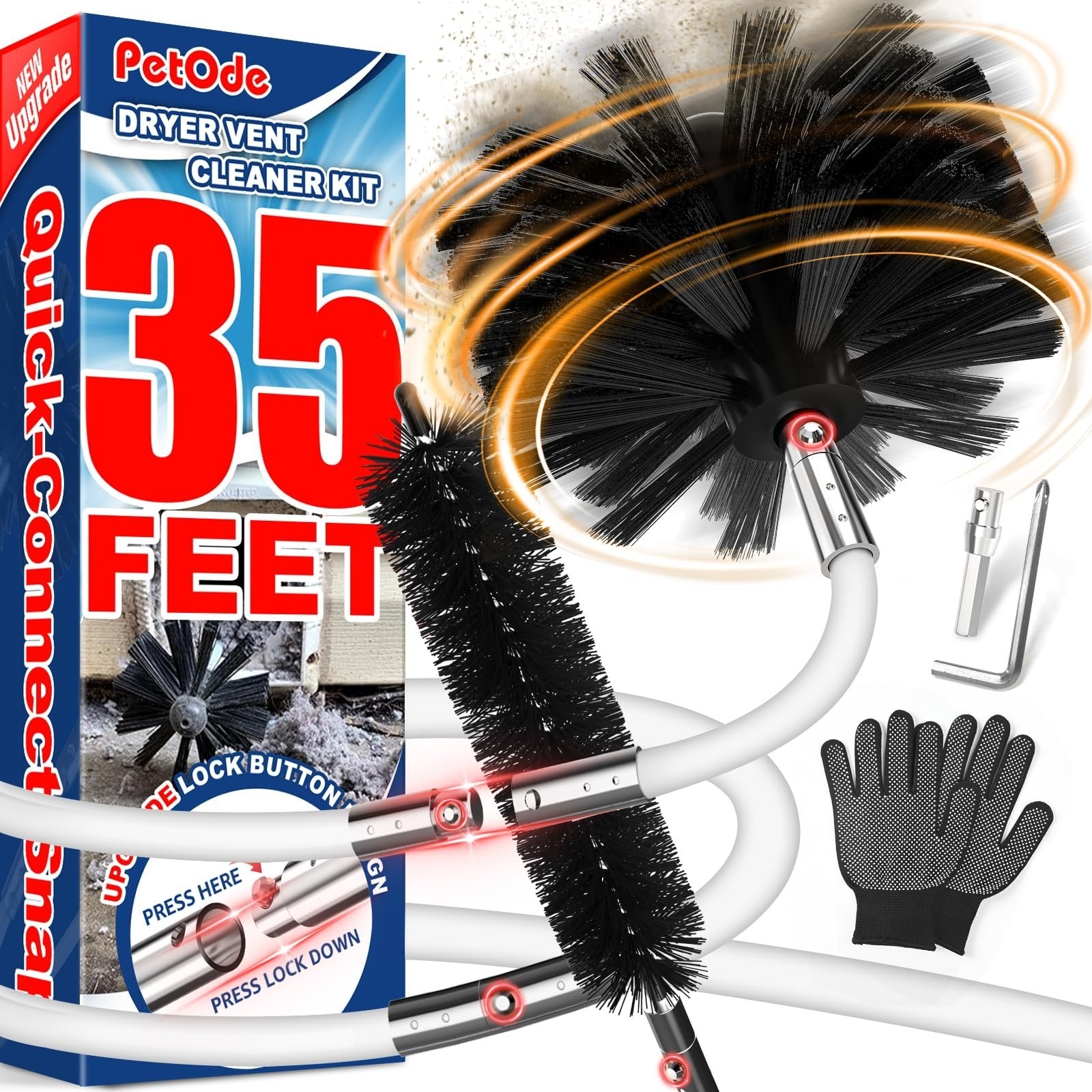 Dryer Vent Cleaner Kit 32 ft Flexible Lint Brush Drill Attachment PetOde