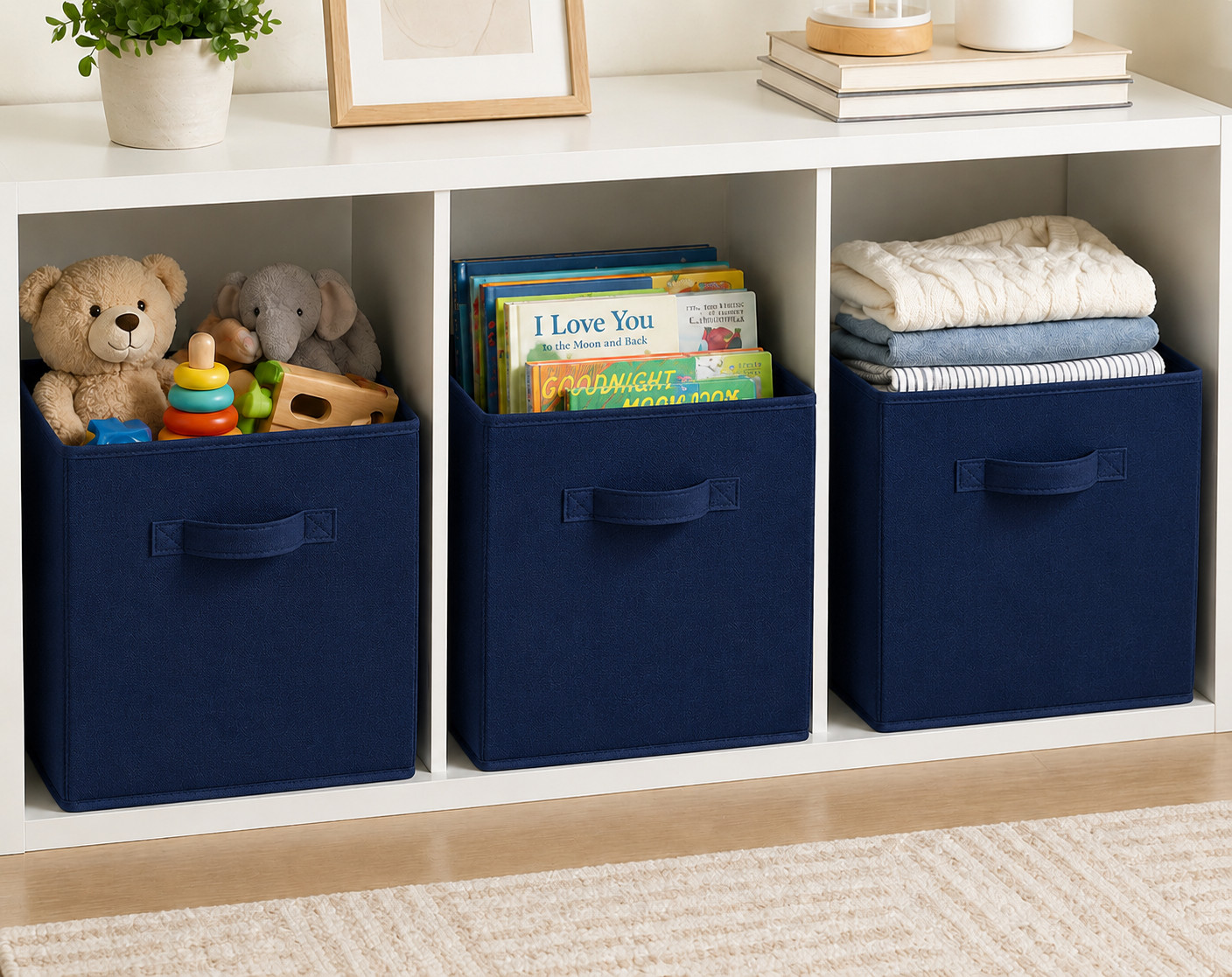 2 Pack Navy Blue Collapsible Storage Bins Fabric Cube Organizer Baskets Handles