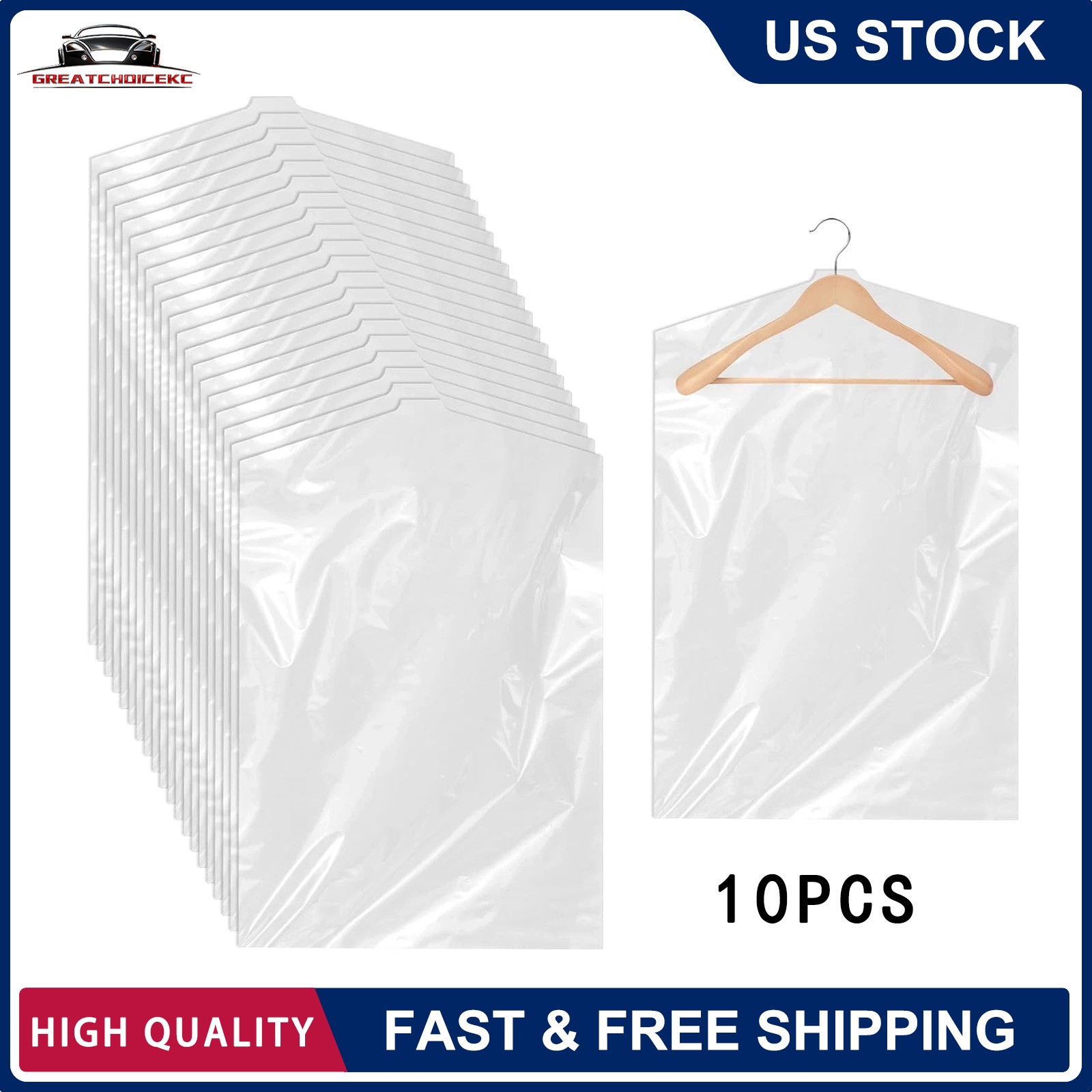 10× Clear Hanging Dust-proof Clothes Bag Suit Dress Coat Garment Storage Cover