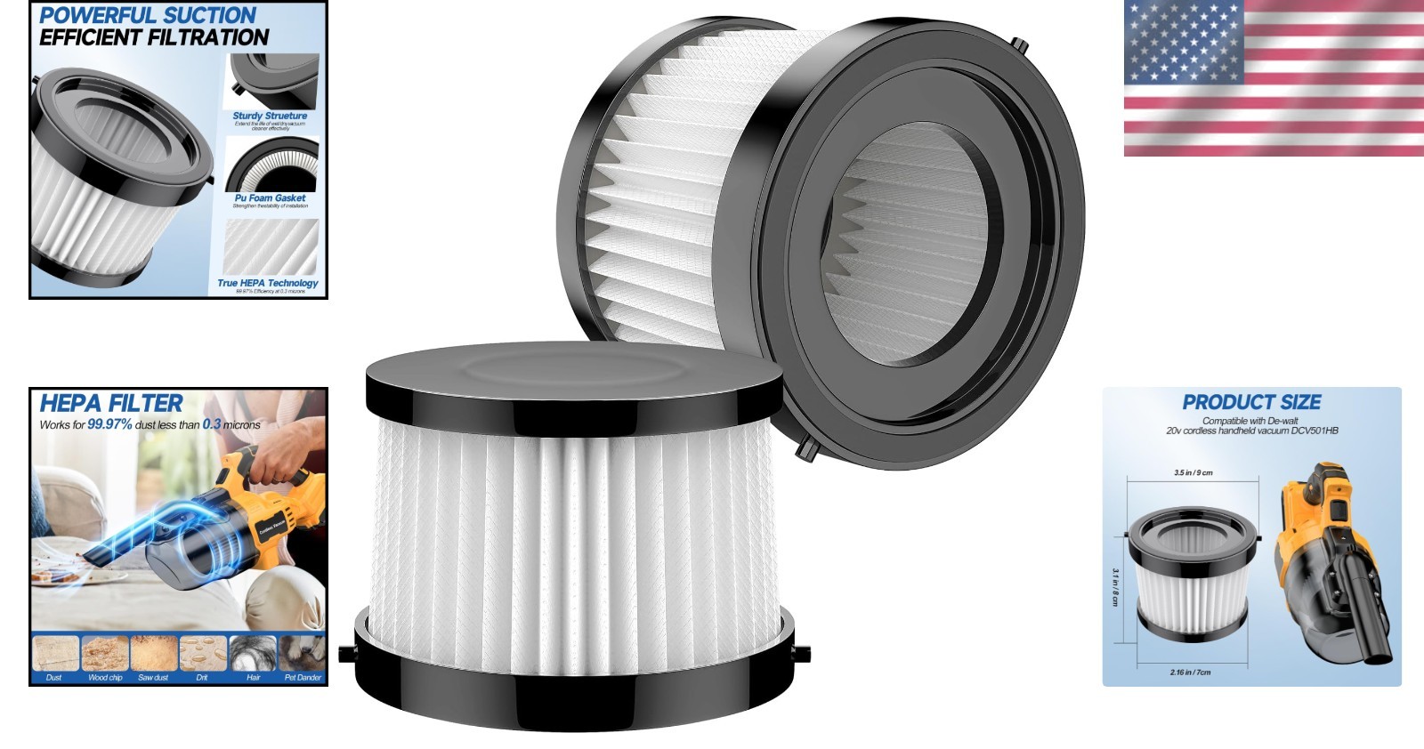 High-Efficiency 2-Pack HEPA Filters for Handheld Vacuums – Reusable Design