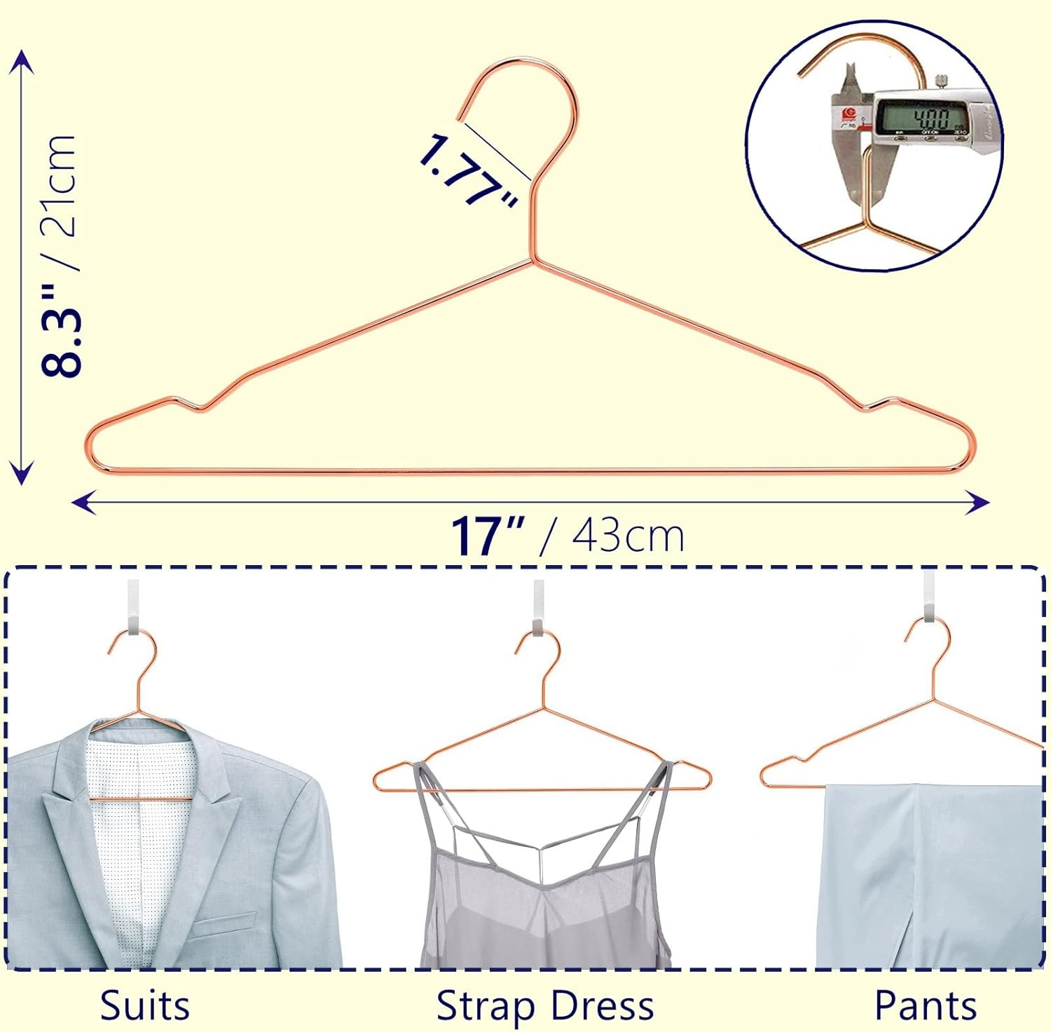 20 Pack 17″ Rose Gold Strong Metal Hanger, Copper Clothes Hangers, Heavy Duty Co