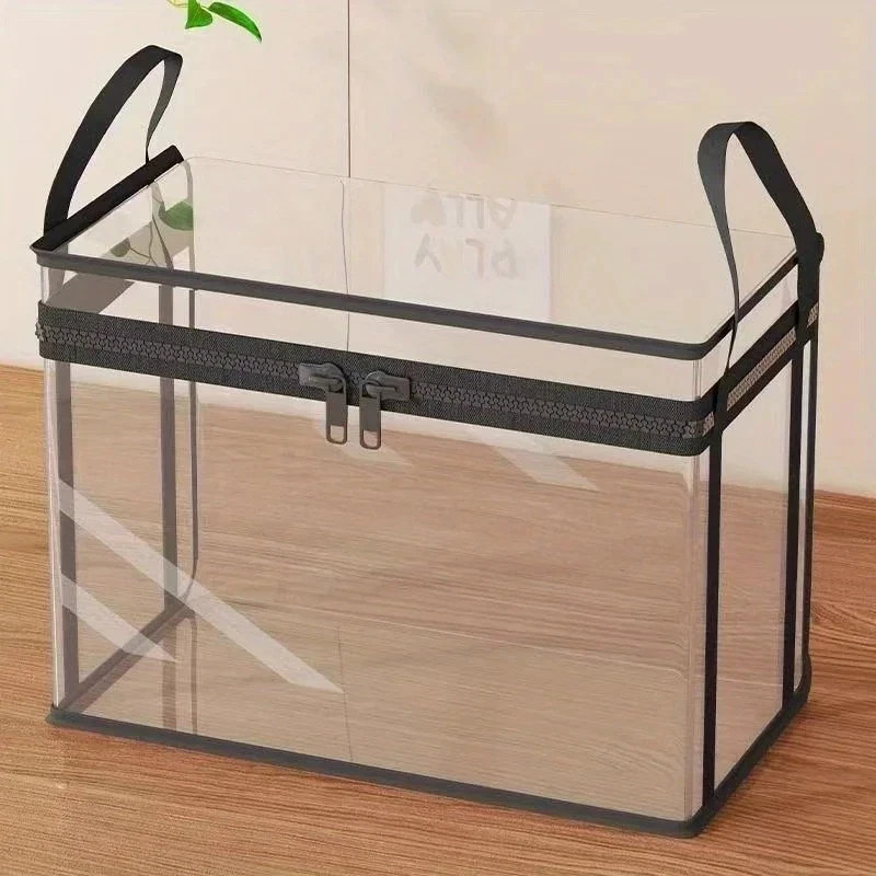 2-Pack Transparent Storage Boxes Foldable Plastic Organizer with Lid Large