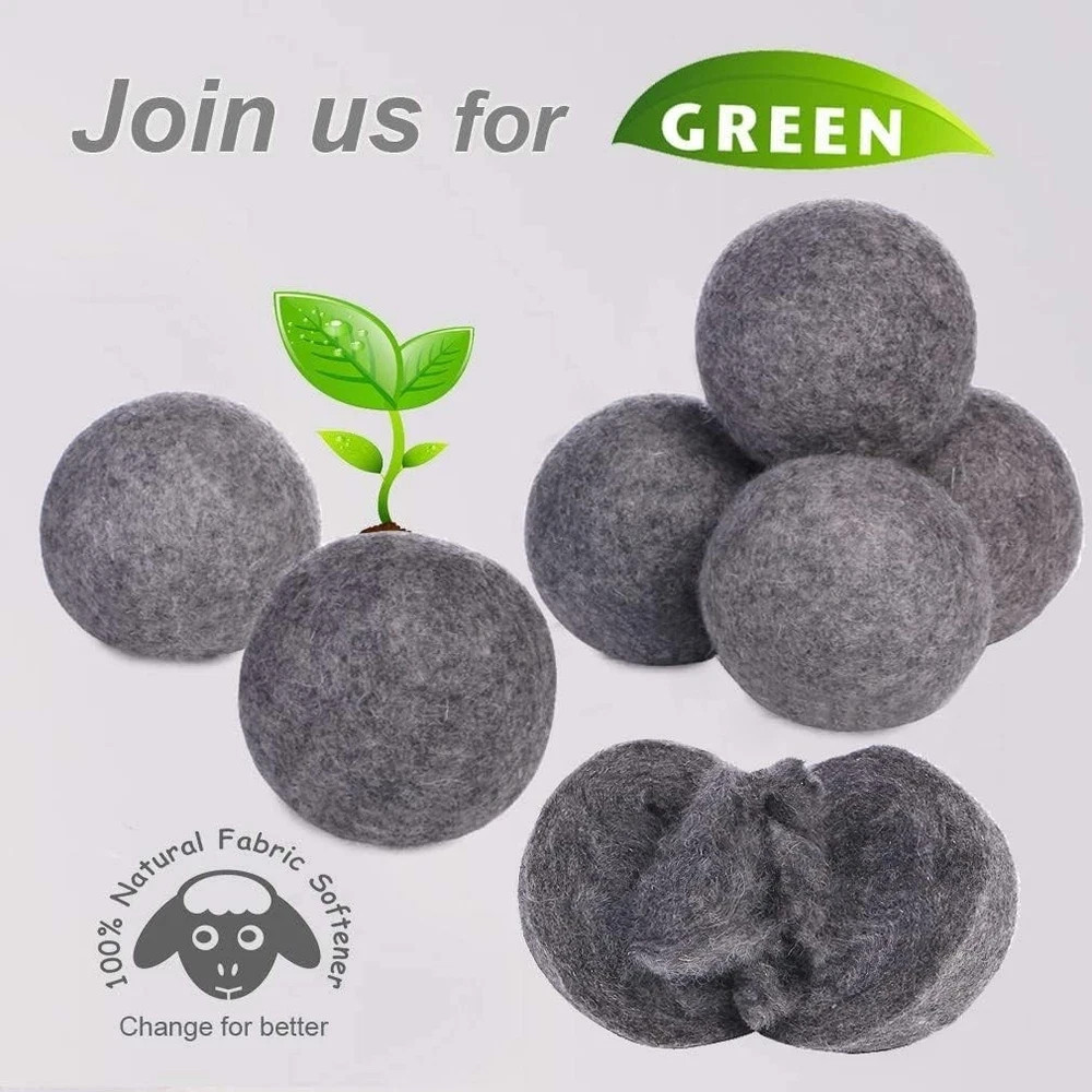 Wool Dryer Balls Dark Grey XL 6-Pack, 100% New Zealand Organic Fabric Softener f