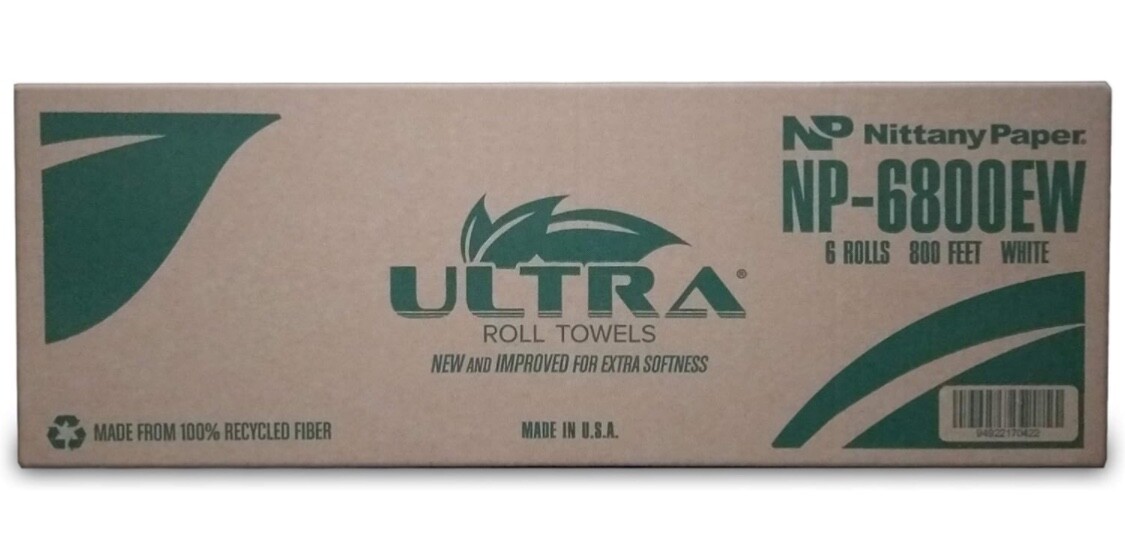 Ultra White Roll Towels – 6 Rolls • 800ft Per Roll • Recycled • Made in USA