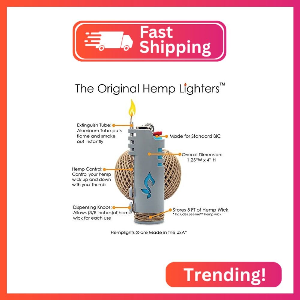 Hemp Wick Lighter Wrapper (Blue) + 5 FT Hemp Wick