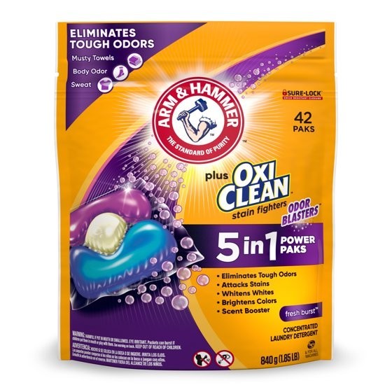 ARM & HAMMER Plus OxiClean 5-in-1 Laundry Detergent Power Pks, Fresh Burst 42cnt