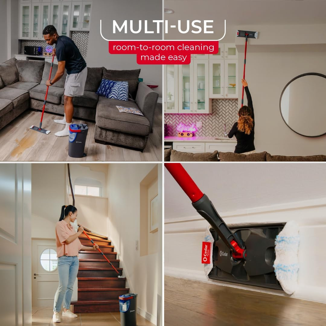 O-Cedar H2Pro Flat Mop System | Quick Cleaning Tool | Clean with Water | Machine