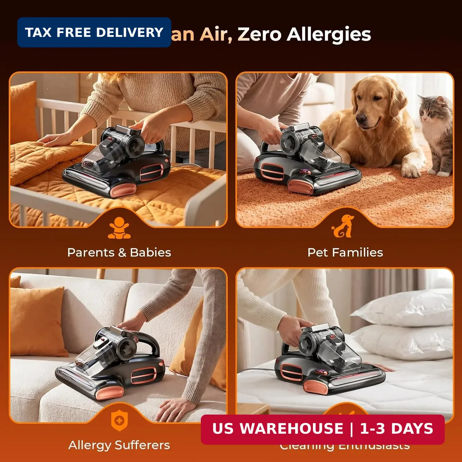 JIGOO T600 Bed Vacuum Cleaner with UV-C Light, 15Kpa Suction 700W Powerful Doubl