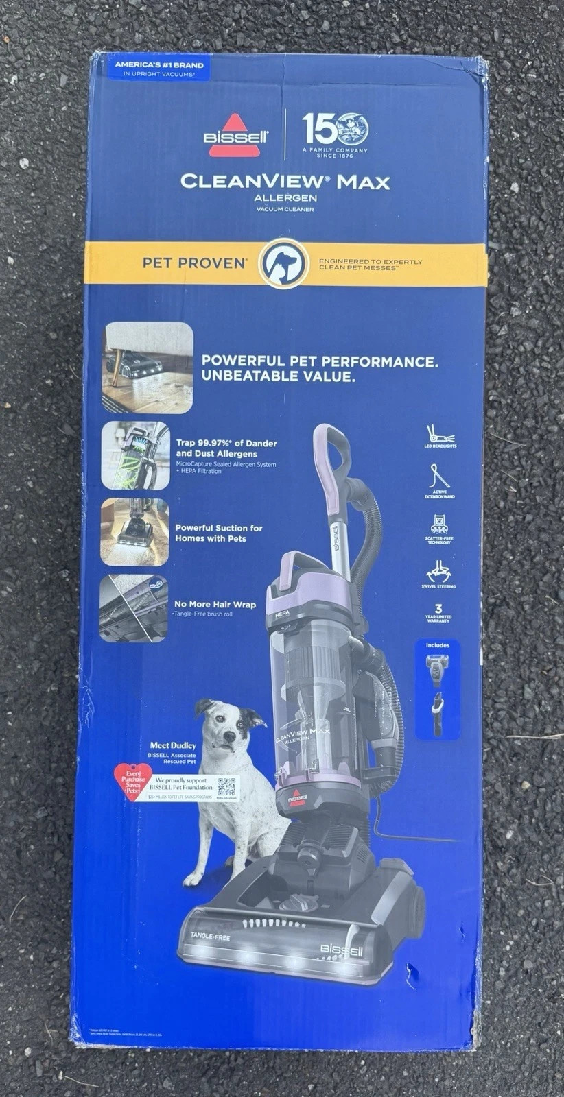 Bissell CleanView Max Allergen Tangle-Free Upright Vacuum LED Headlights New
