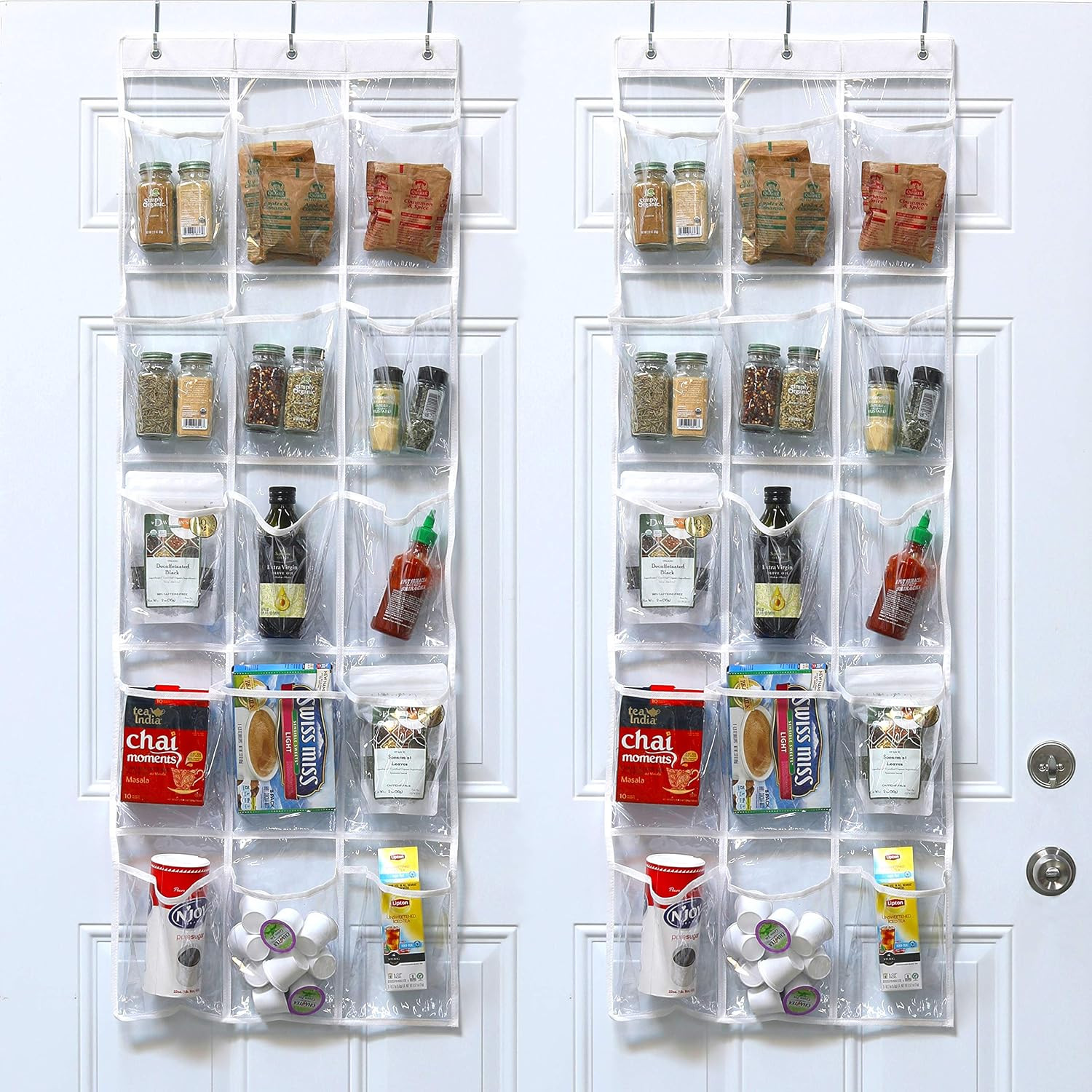 15 Pockets Clear over the Door Pantry Organizer, 2 Pack | 52″ X 18″, Cabinet & K