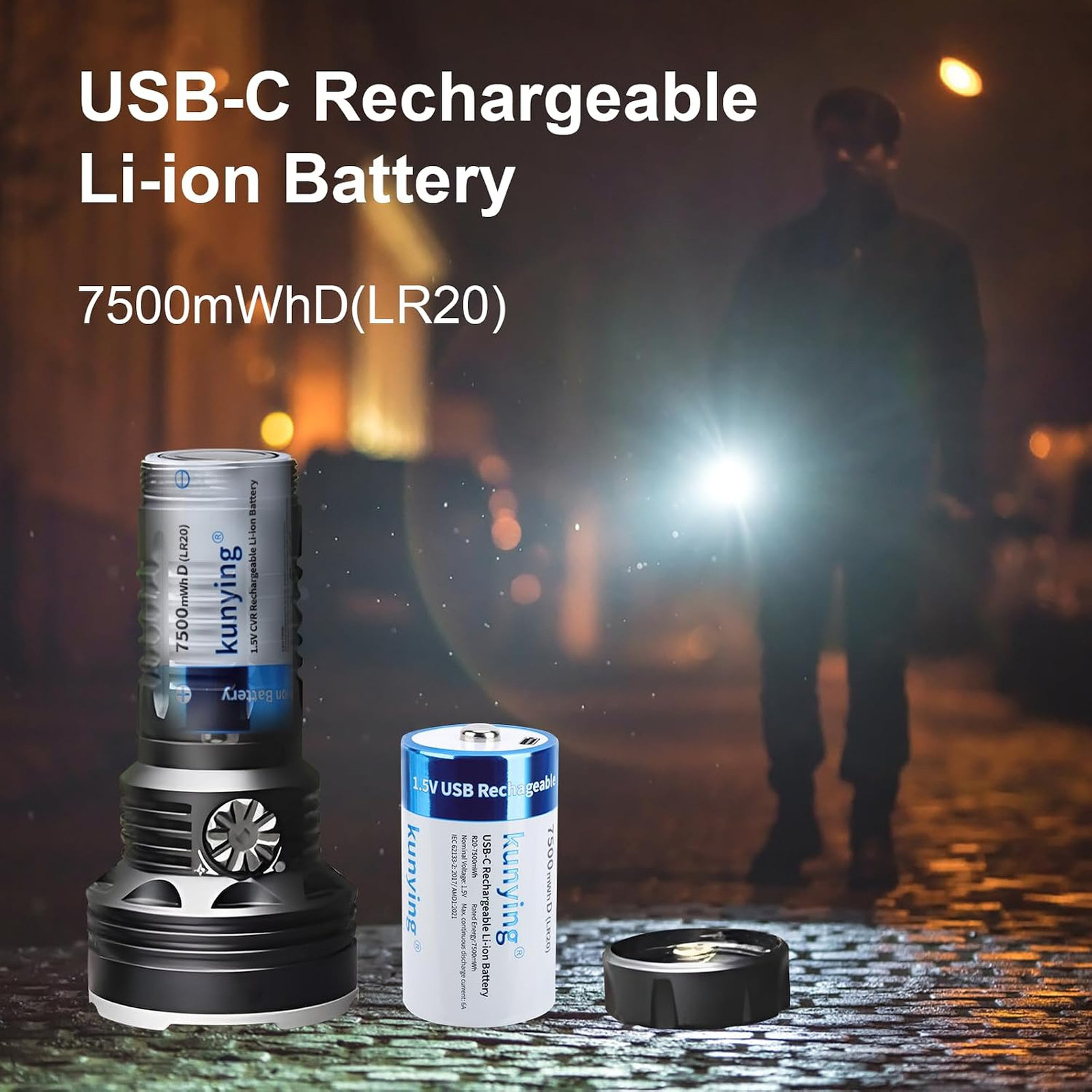 4-Pack Rechargeable Lithium D Batteries 7500mAh USB Charger for Flashlights