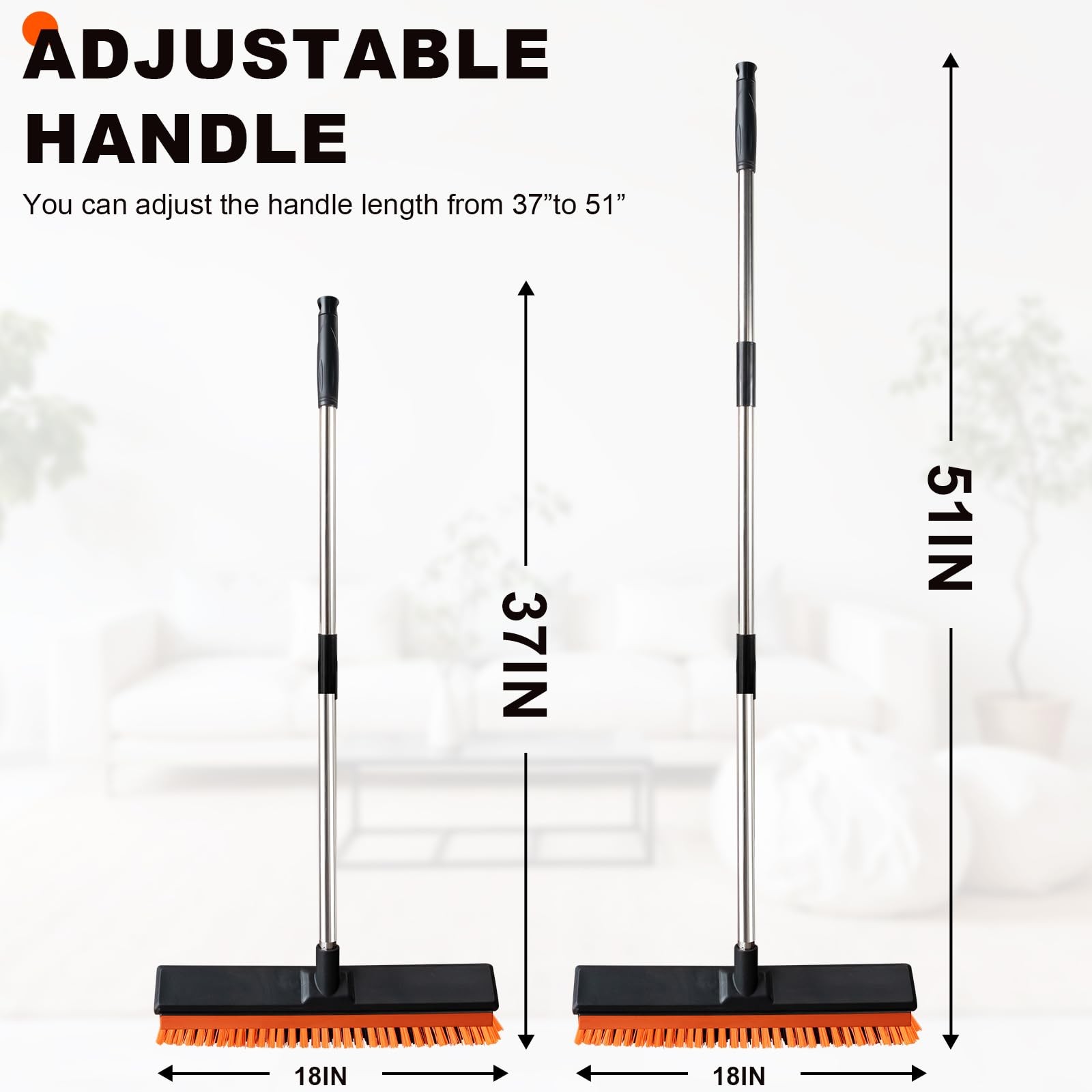 18″ Push Broom Outdoor with Squeegee,Heavy Duty Broom Brush with Handle,Stiff