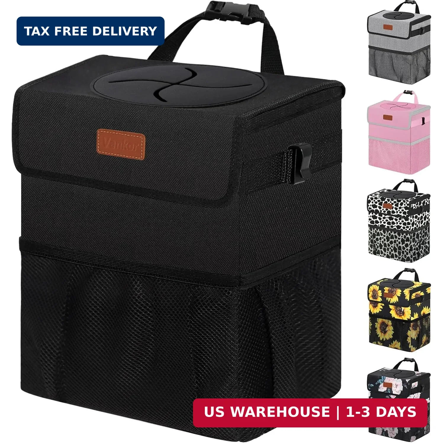Vankor Car Trash Can Bin with Lid Hanging for Back Seat, Car Accessories for Wom