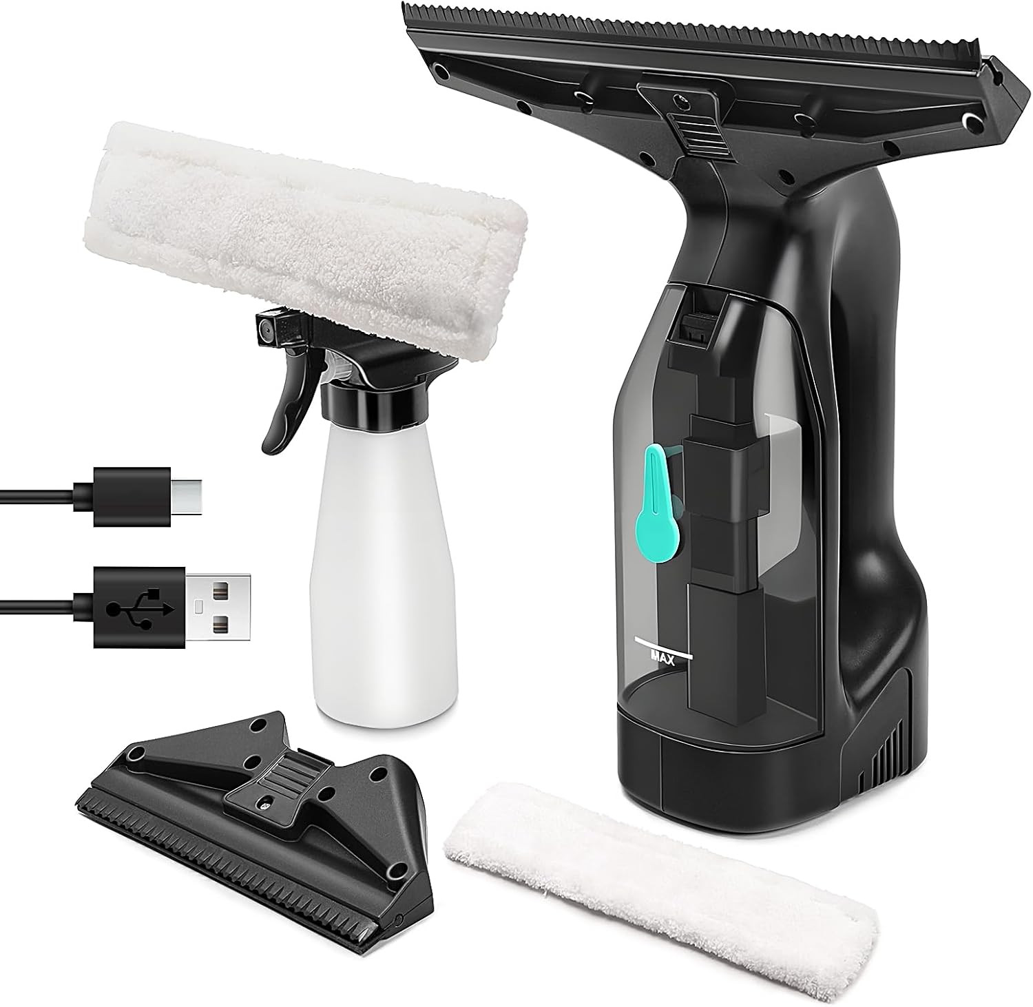 Window Vacuum Cleaner Kit Cordless, 35Min Runtime & 2 Suction Nozzles Cleaning T