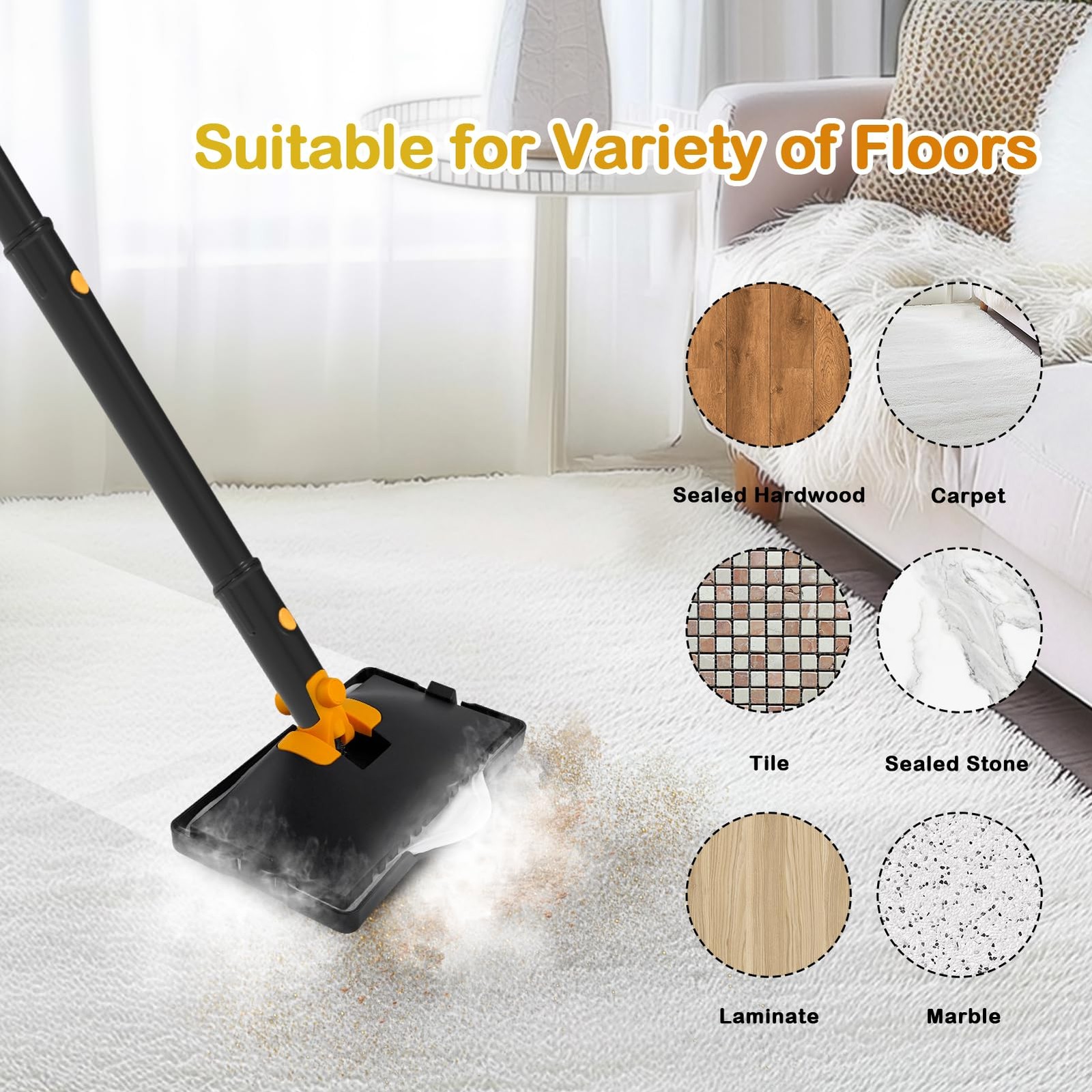 Steam Mop, All-in-one Handheld Steam Cleaner with 13 Attachments, 23FT Cord, 11.