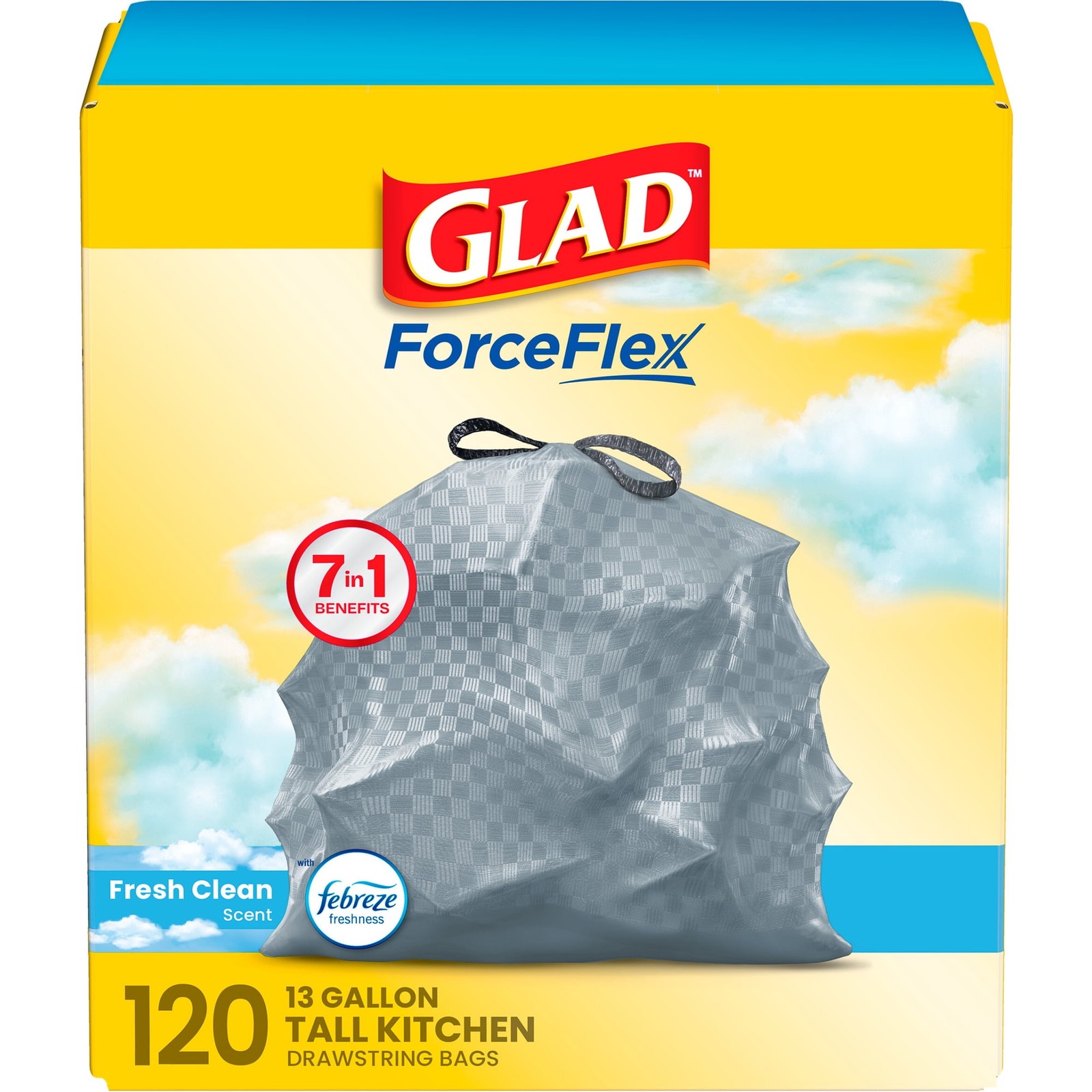 Glad ForceFlex 13 Gal Febreze Trash Bags 120 Count